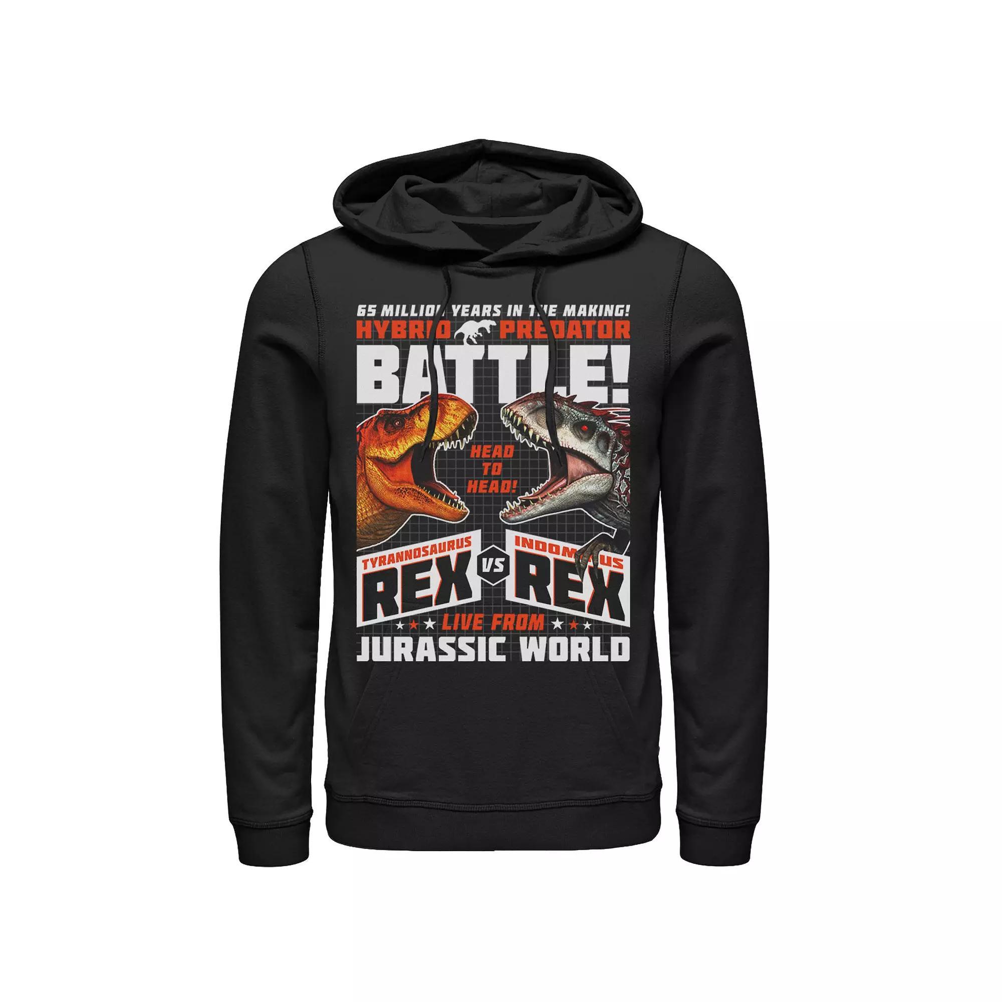 Men's Jurassic World T-Rex VS I-Rex Battle Poster Pullover Graphic Hoodie,  Product Image
