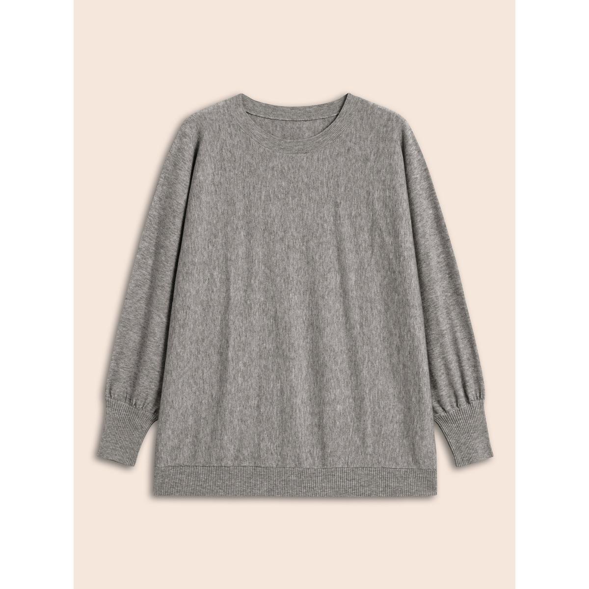 Plus Size Supersoft Essentials Dolman Sleeves Pullover DarkGray Women Casual Loose Long Sleeve Round Neck Everyday Pullovers BloomChic 22-24/3X Product Image