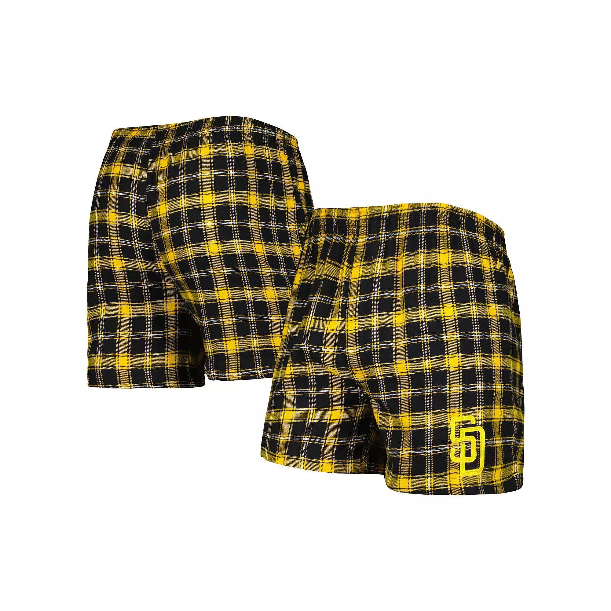 Men's Concepts Sport Black/Gold San Diego Padres Ledger Flannel Boxers, Size: 4XL Product Image