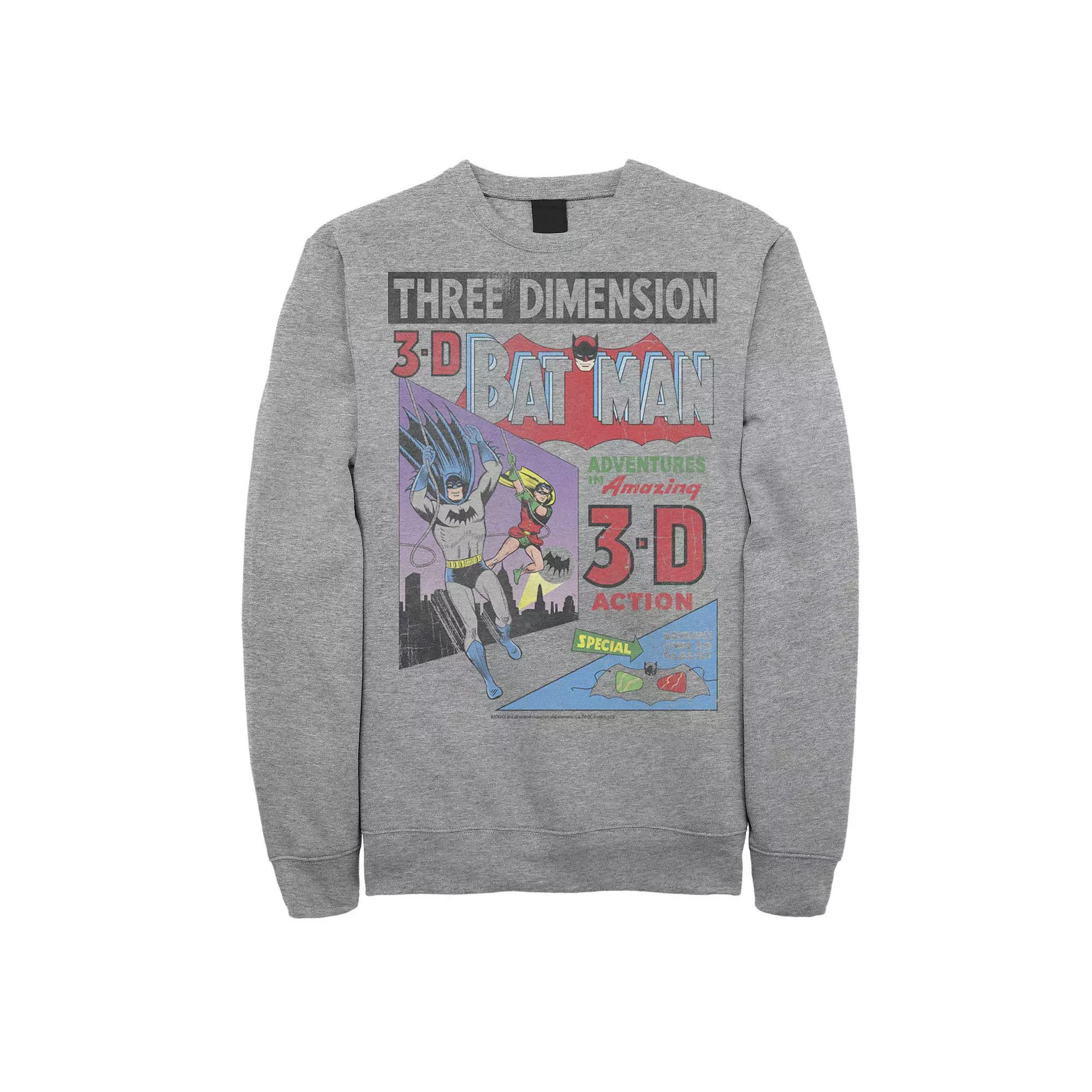 Men's DC Comics Batman Three DiMen'sion Vintage Comic Cover Sweatshirt, Size: Medium, Athletic Grey Product Image
