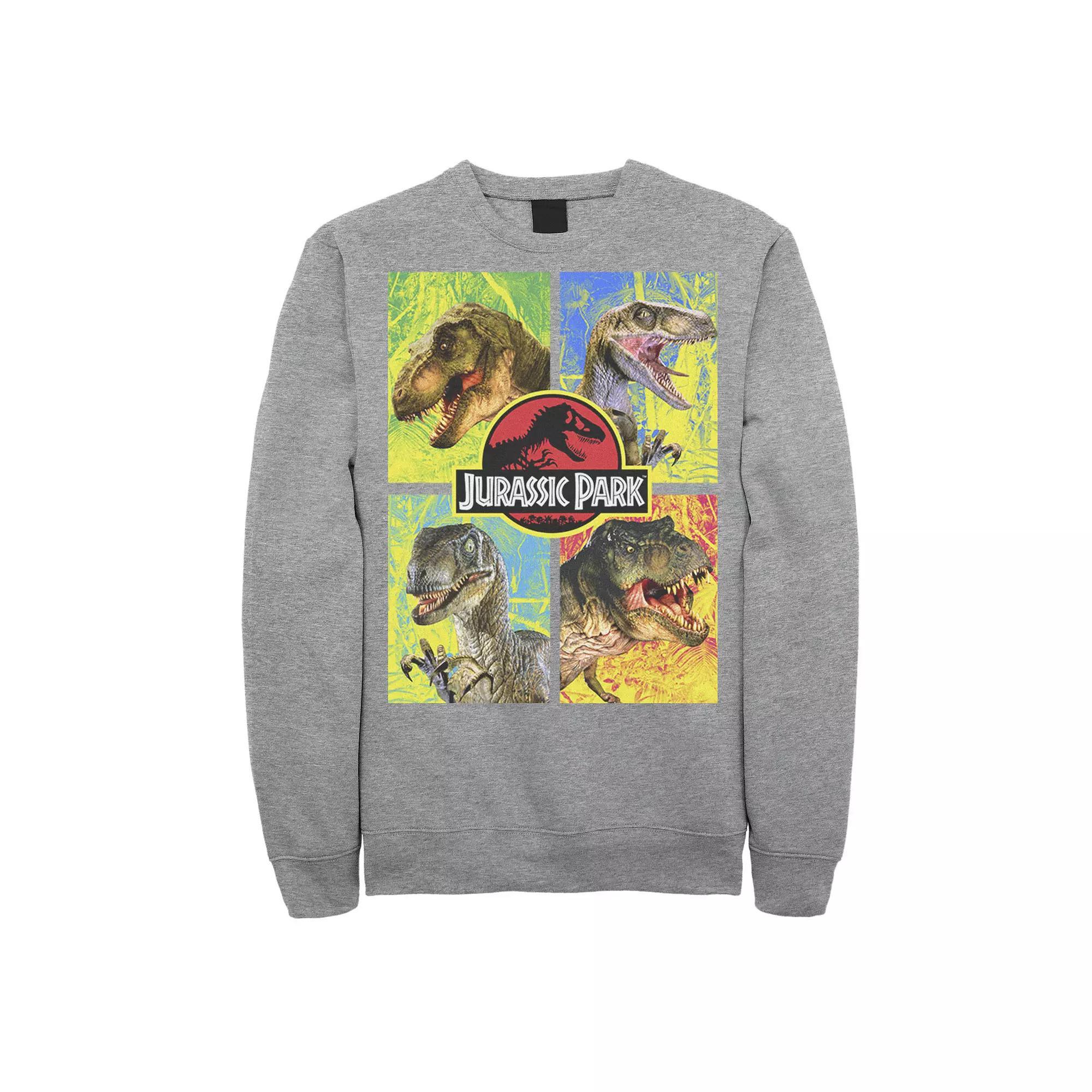 Men's Jurassic Park Four Different Dinosaur Faces Sweatshirt, Size: 3XL, Athletic Grey Product Image