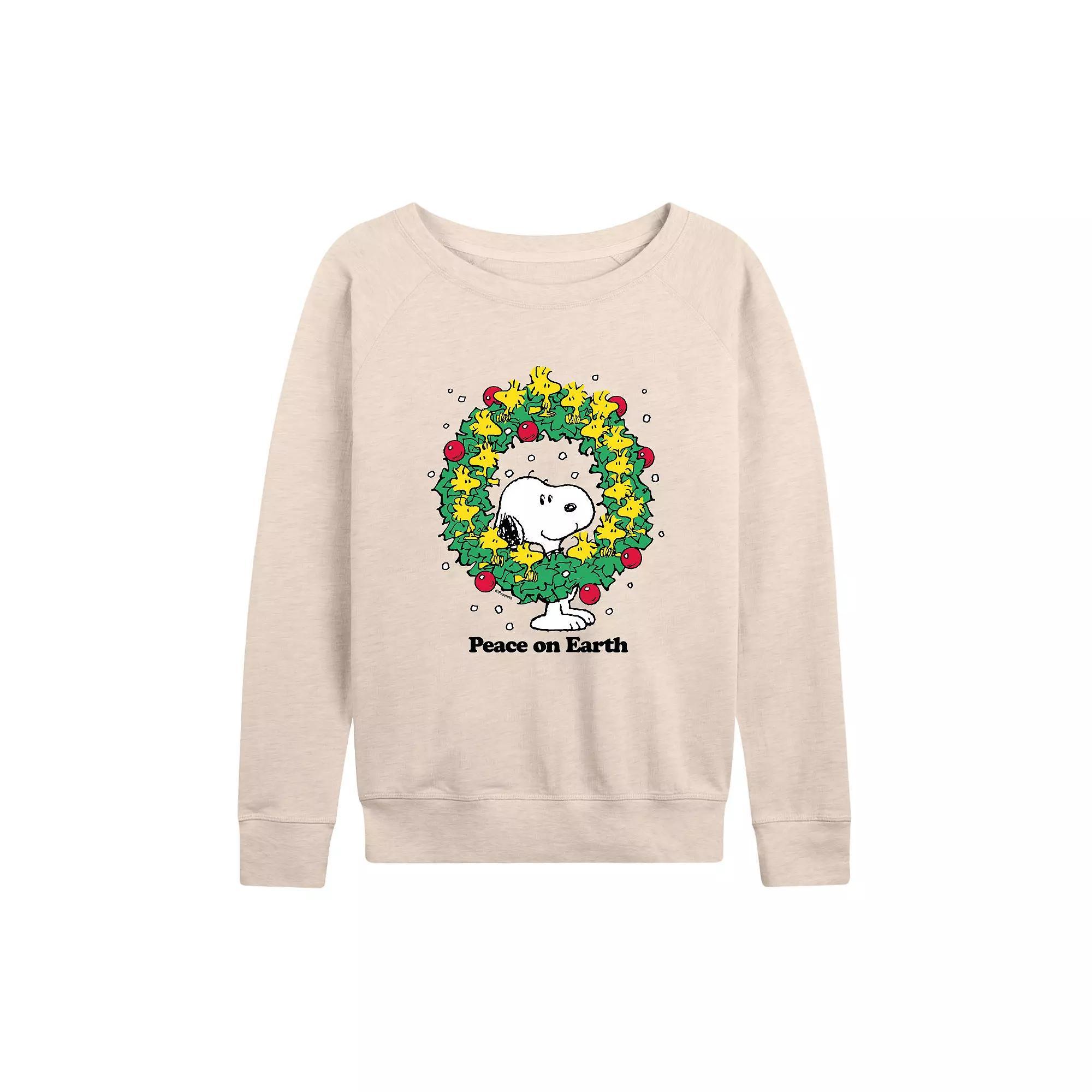 Women's Peanuts Peace On Earth French Terry Long Sleeve Tee,  Product Image