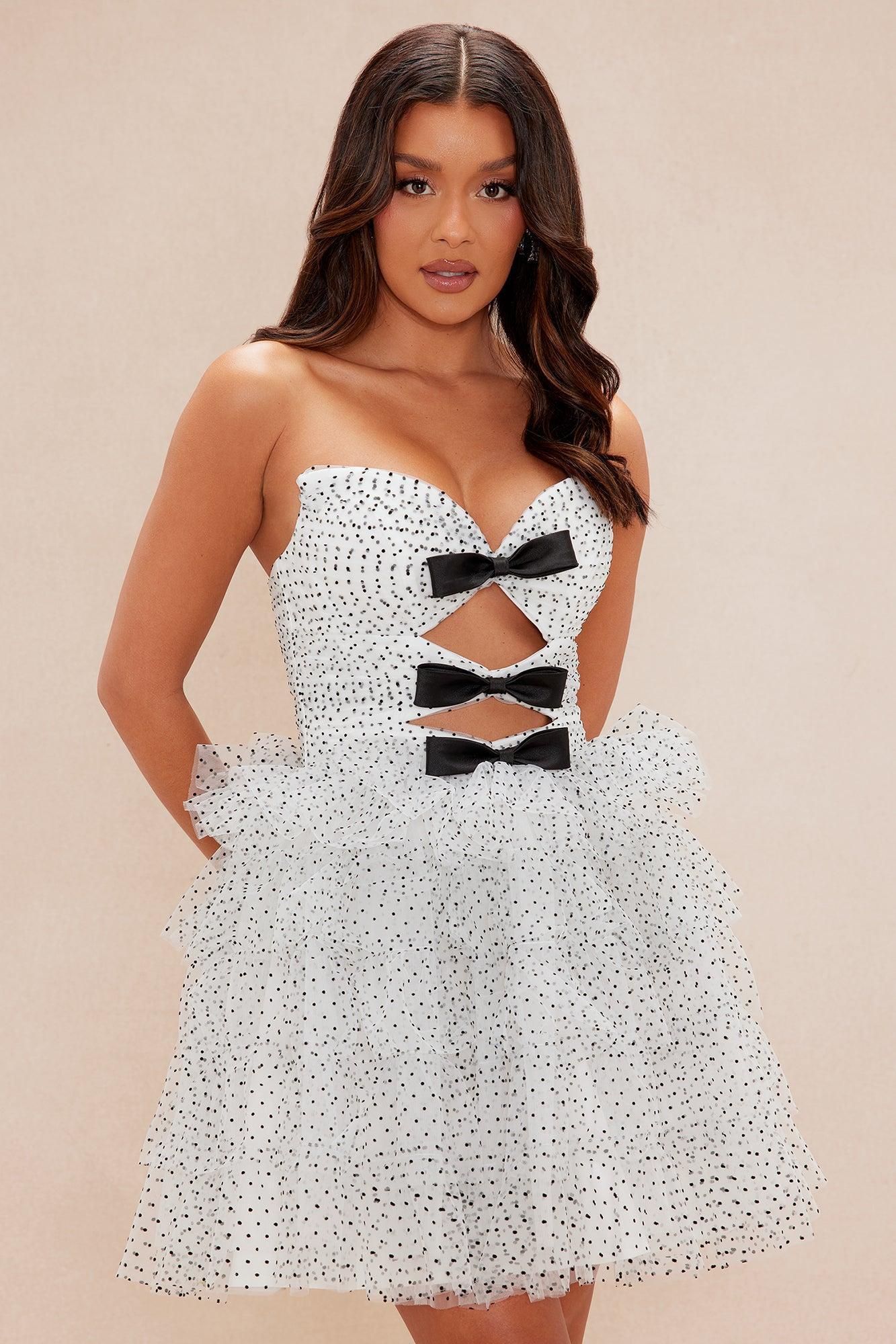 Michaela Polka Dot Tulle Mini Dress - White/Black Product Image