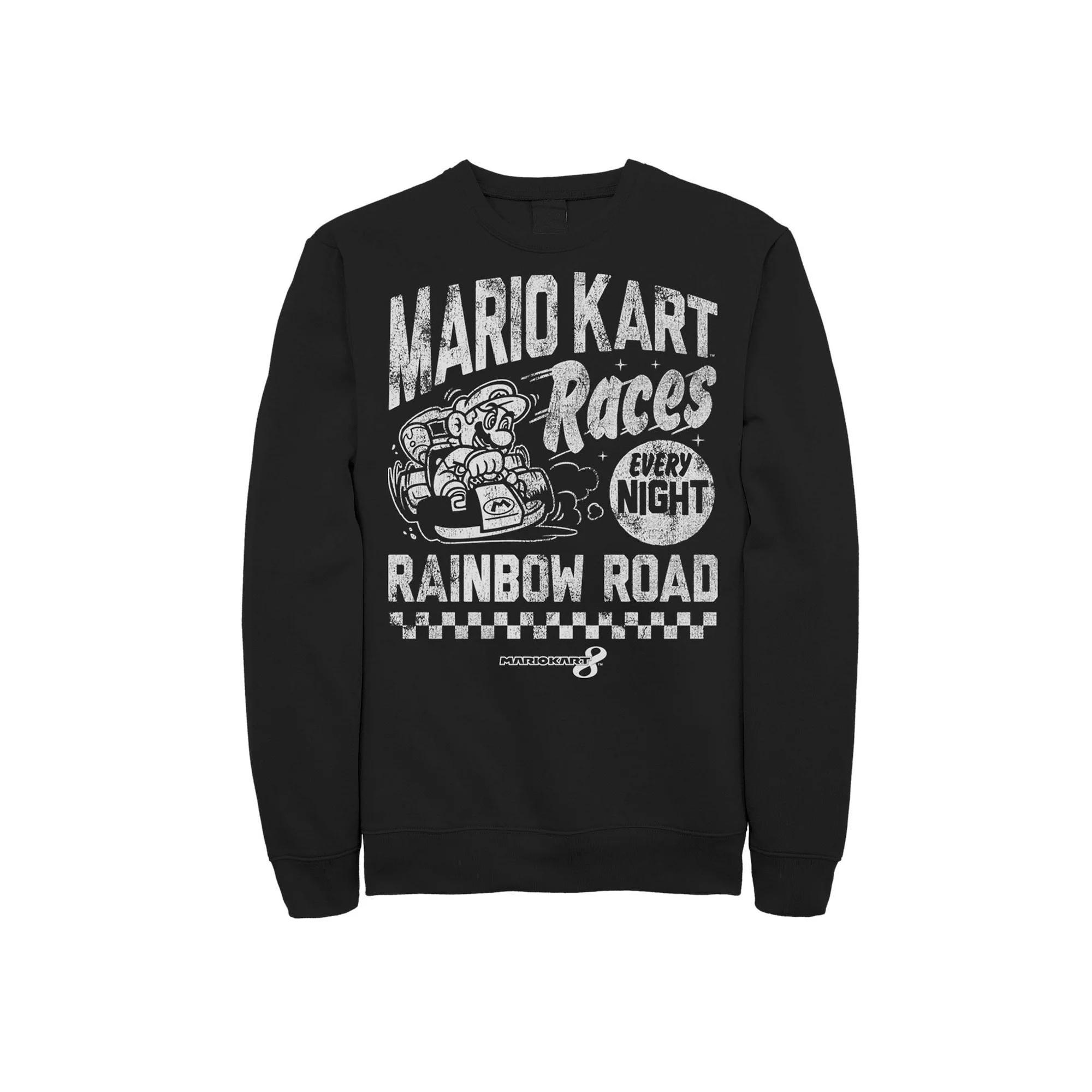 Men's Nintendo Mario Kart 8 Races Every Night Rainbow Road Fleece Graphic Sweatshirt, Size: Large, Black Product Image