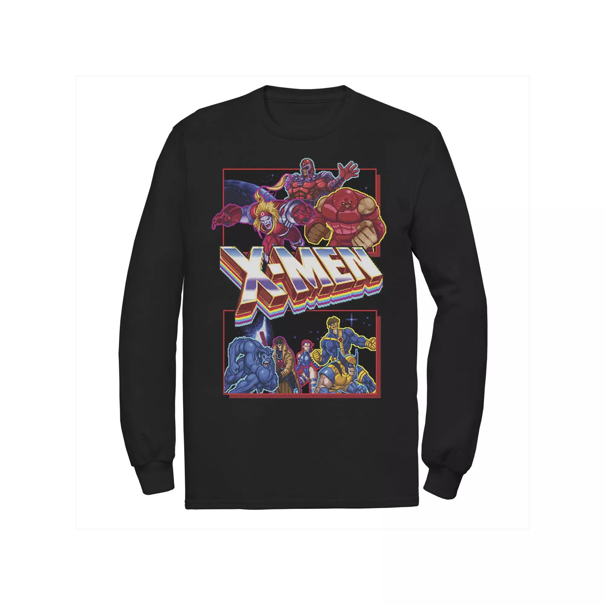 Men's Marvel X-Men Retro Video Game Logo Panels Long Sleeve Graphic Tee,  Product Image