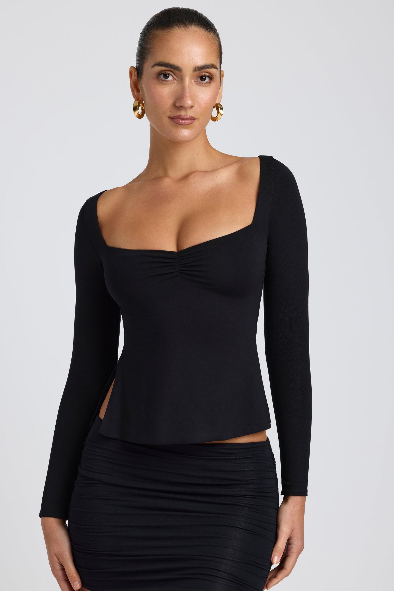 Modal Sweetheart-Neck Top in Black Product Image