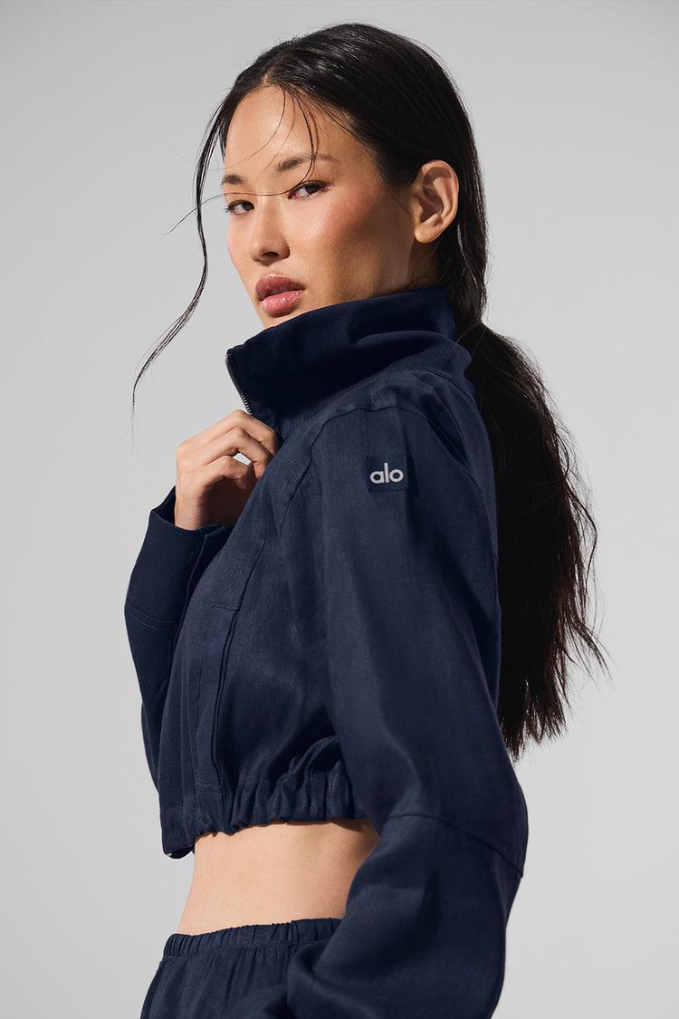 Linen Cropped Getaway Jacket - Navy Product Image