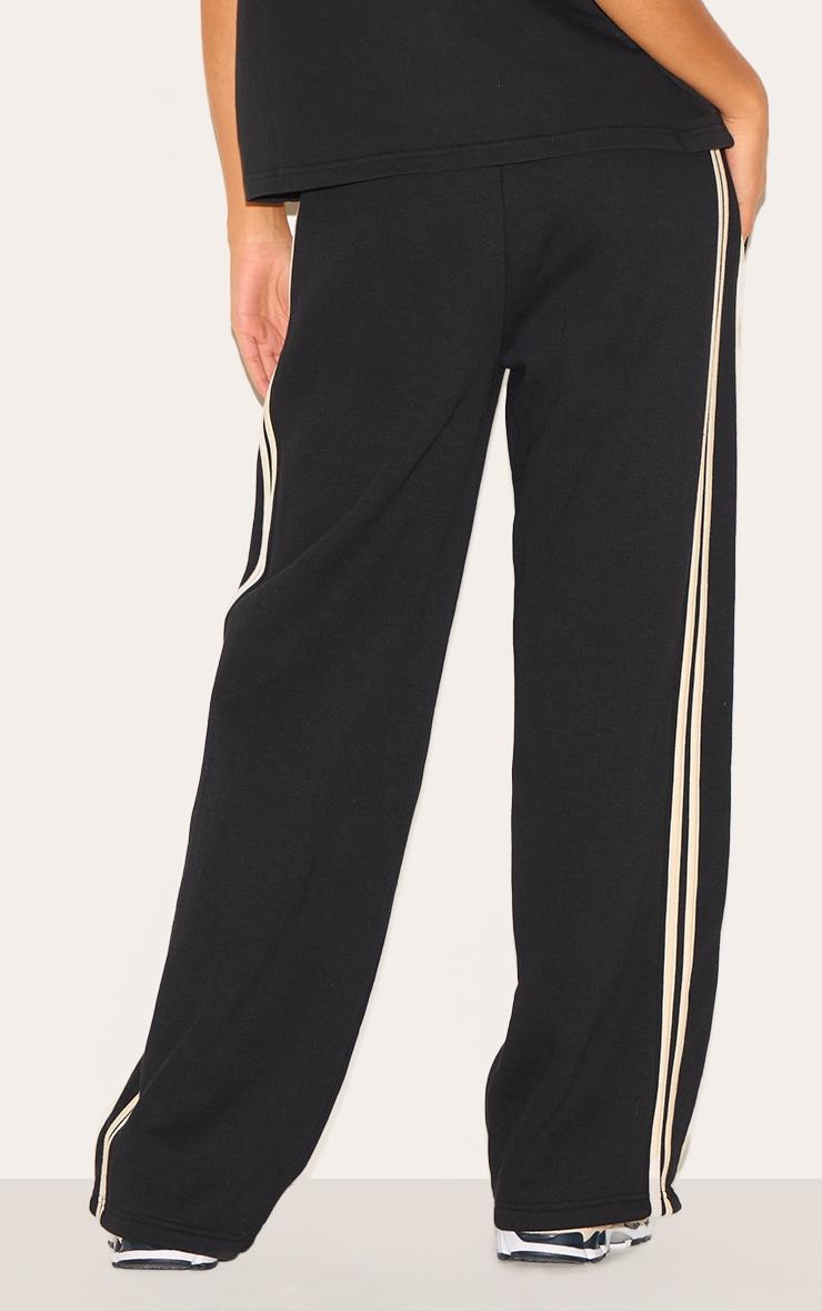  Black Contrast Stripe Detail Wide Leg Sweatpants Product Image