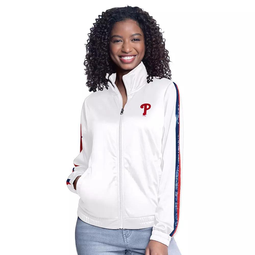 Women's G-III Sports by Carl Banks  White Philadelphia Phillies Gear II Full-Zip Track Jacket, Size: Medium Product Image