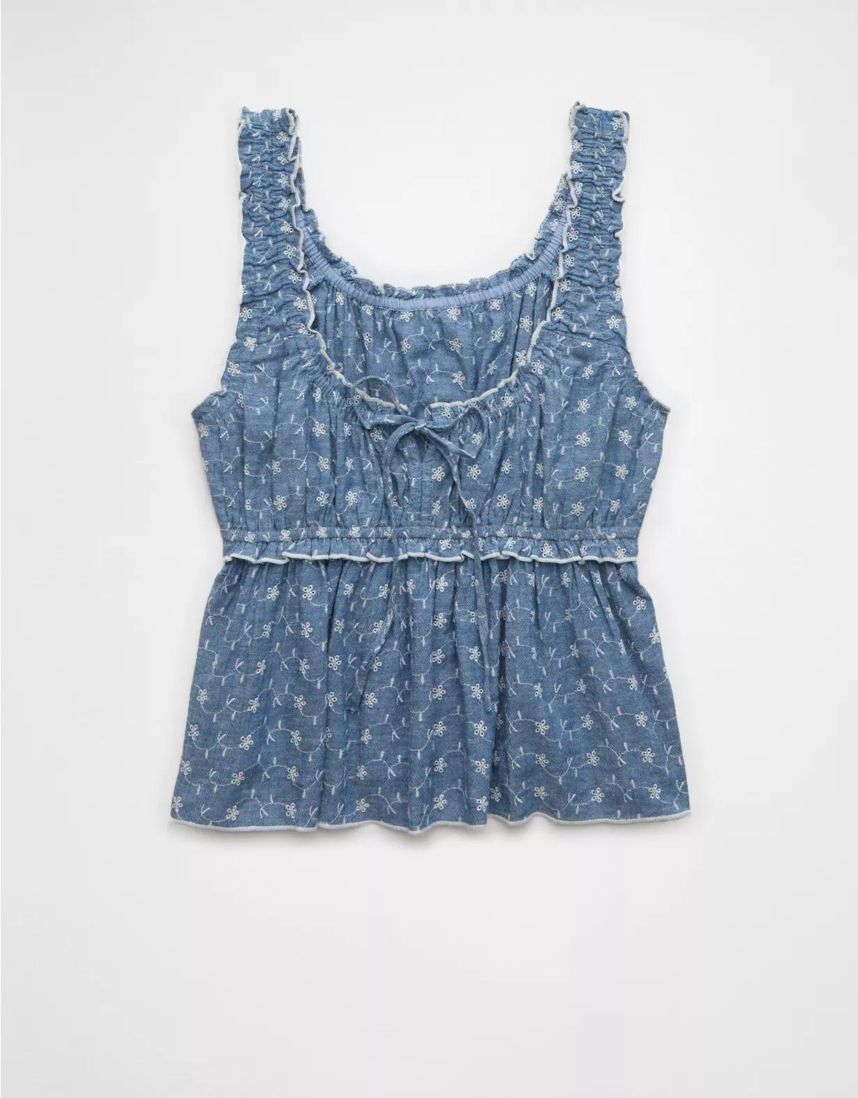 AE Ruched Strap Cropped Tank Top Product Image