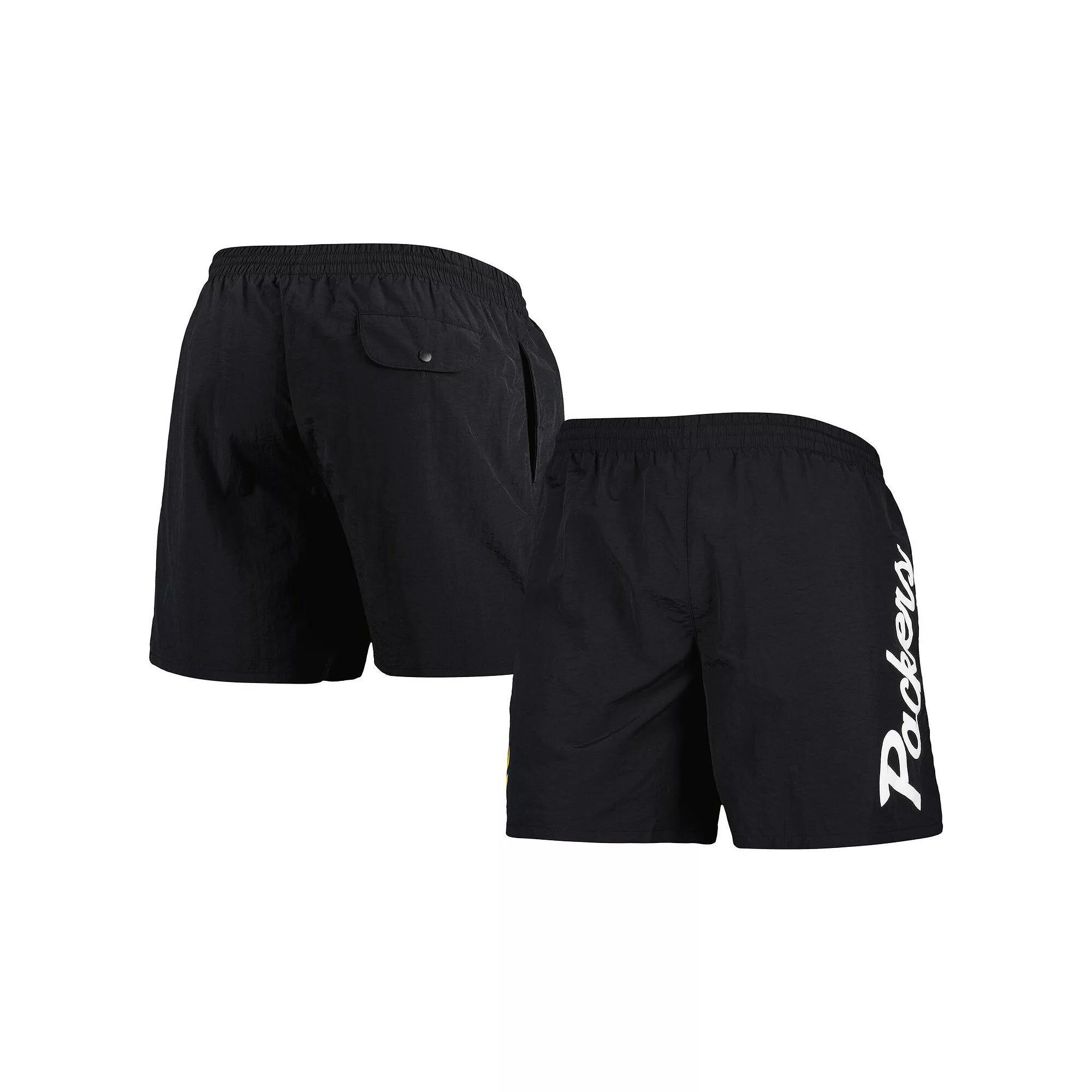 Men's Mitchell & Ness Black Green Bay Packers Team Essentials Nylon Shorts,  Product Image