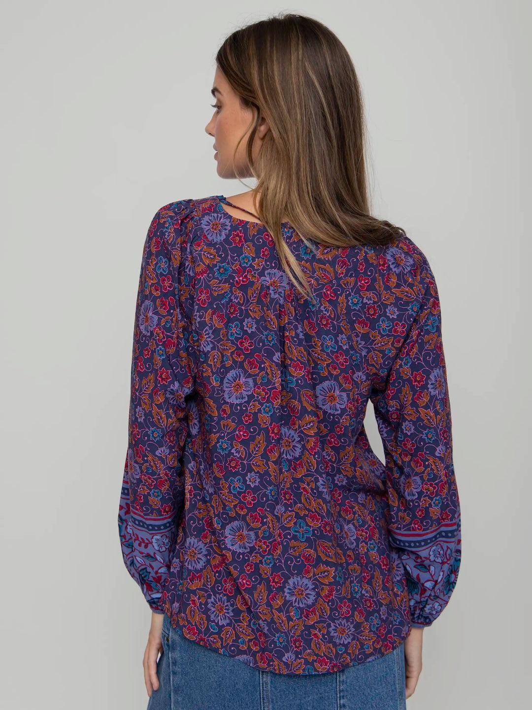 Rowan Top - Navy Red Feathers Product Image