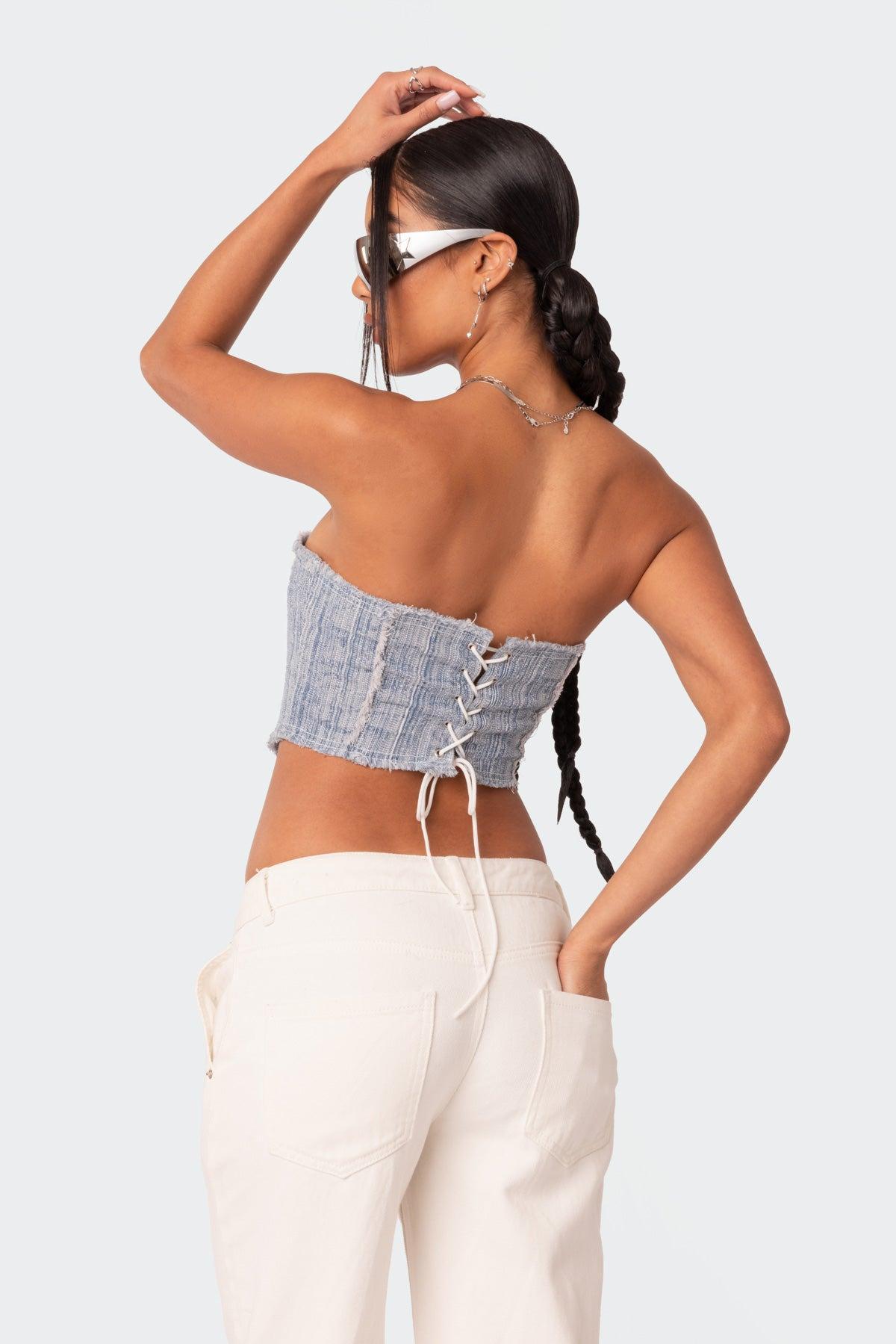 Cici Distressed Denim Corset Product Image