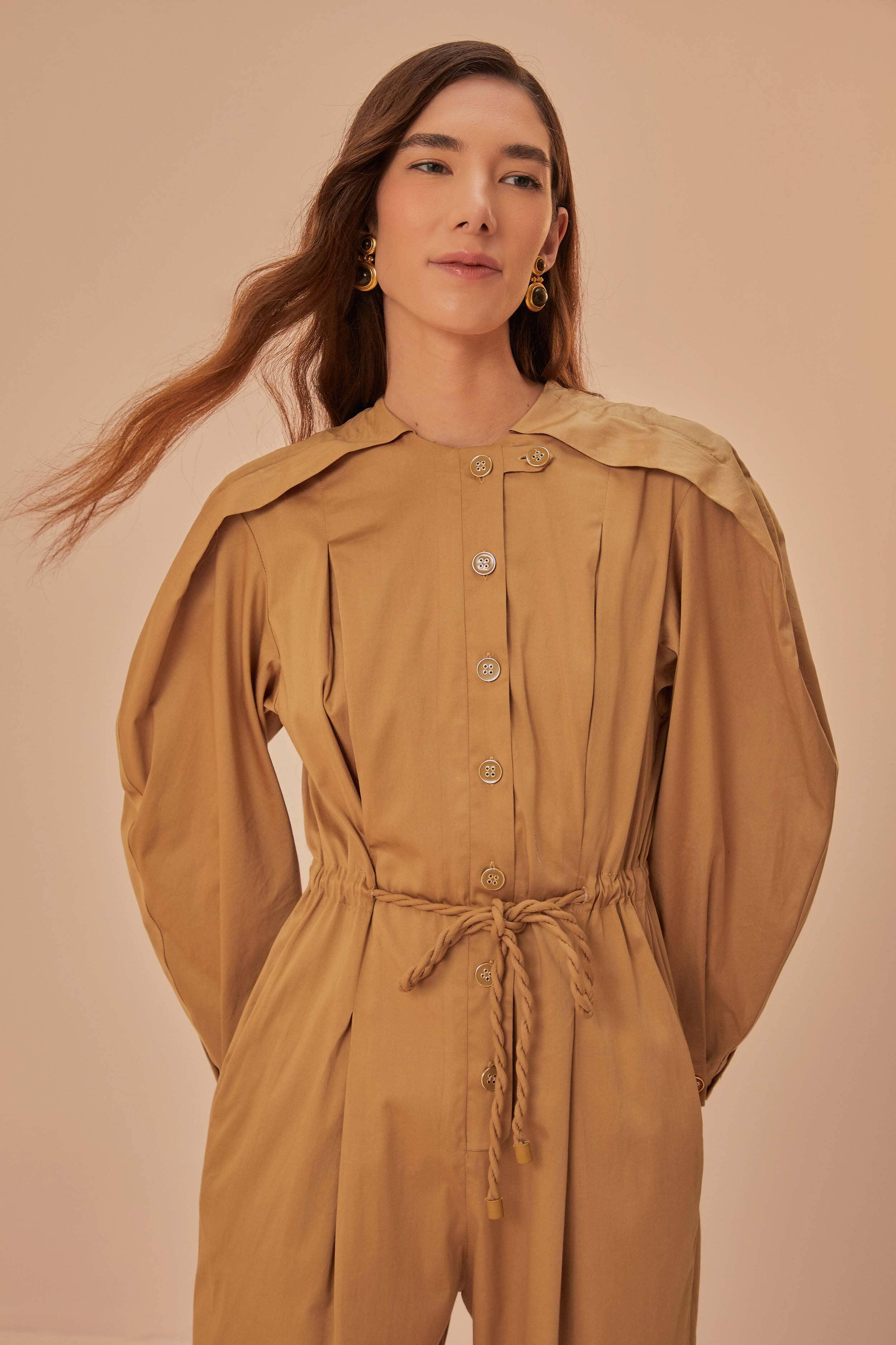 Brown Raglan Sleeve Jumpsuit, BROWN / XL Product Image