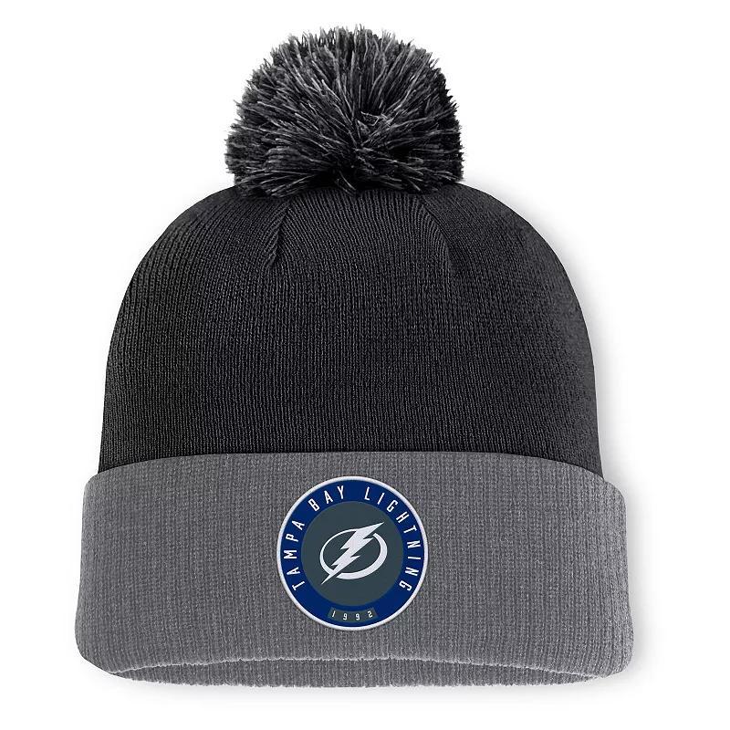 Mens Fanatics Black Tampa Bay Lightning Cuffed Knit Hat with Pom Product Image