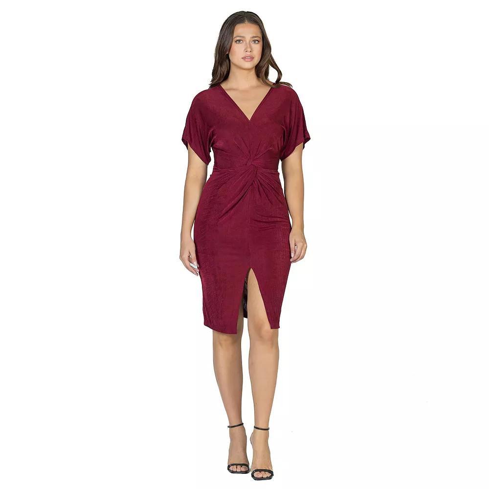Women's 24Seven Comfort Apparel Short Sleeve V Neck Twist Front Split Hem Dress,  Product Image