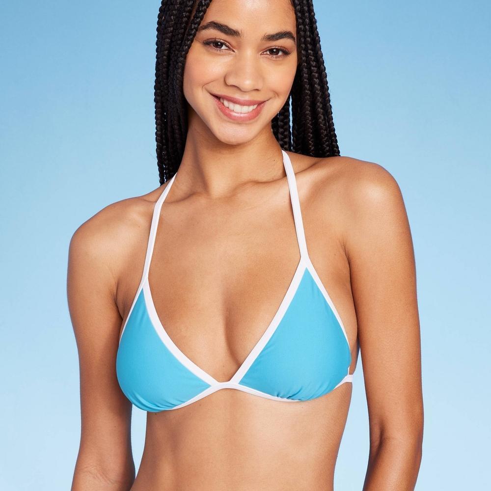 Womens Contrast Trim Triangle Bikini Top - Wild Fable Blue Product Image