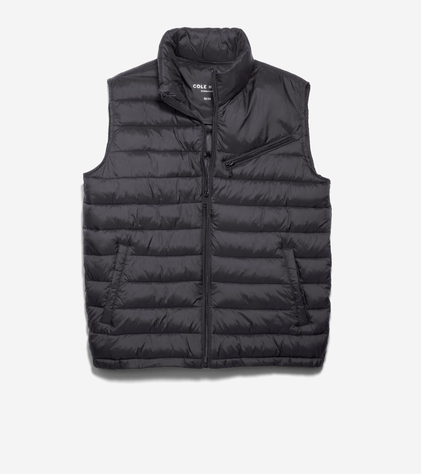 Cole Haan Mens 26.5 Zip Front Quilted Vest - Black Size XL Product Image