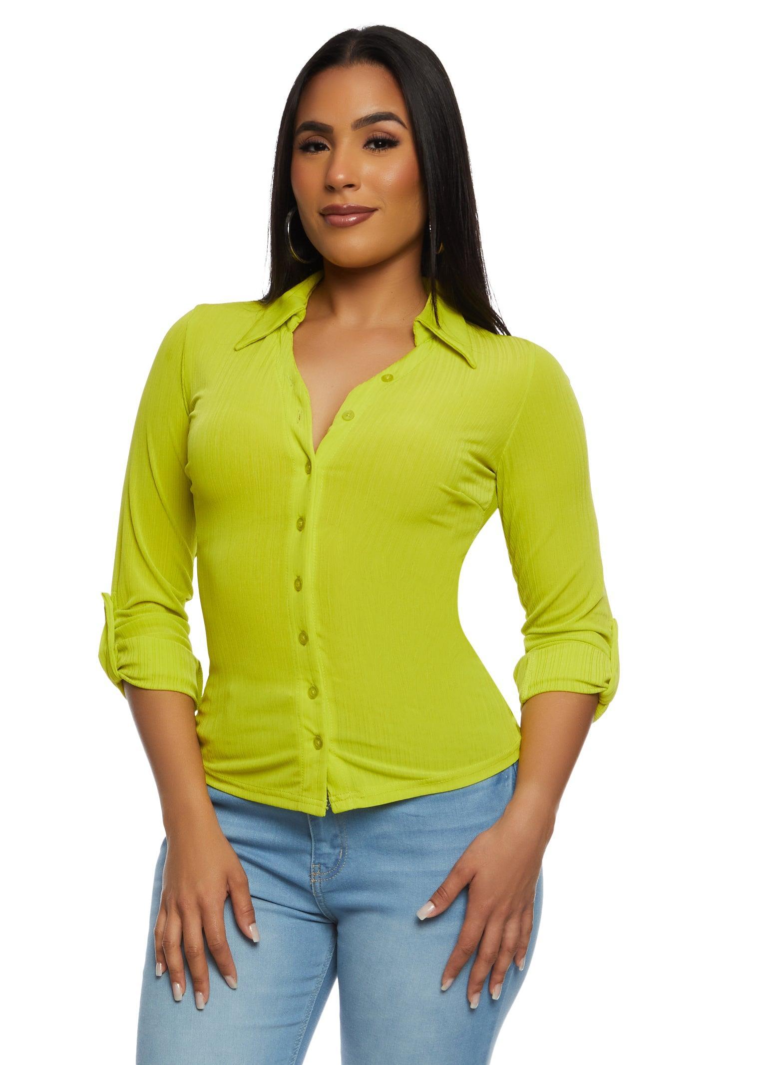 Womens Ribbed Knit Button Front Shirt Product Image