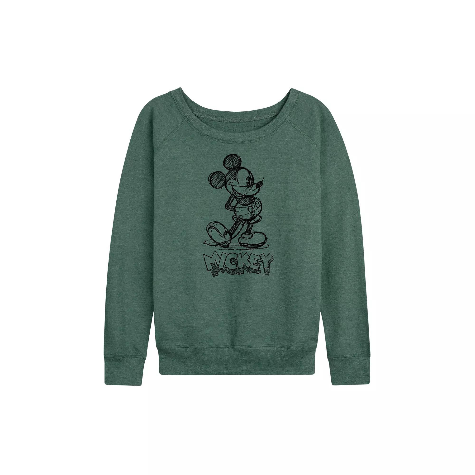 Disney's Mickey Mouse Women's Sketch French Terry Long Sleeve Tee, Girl's, Size: XL, Grey Green Product Image