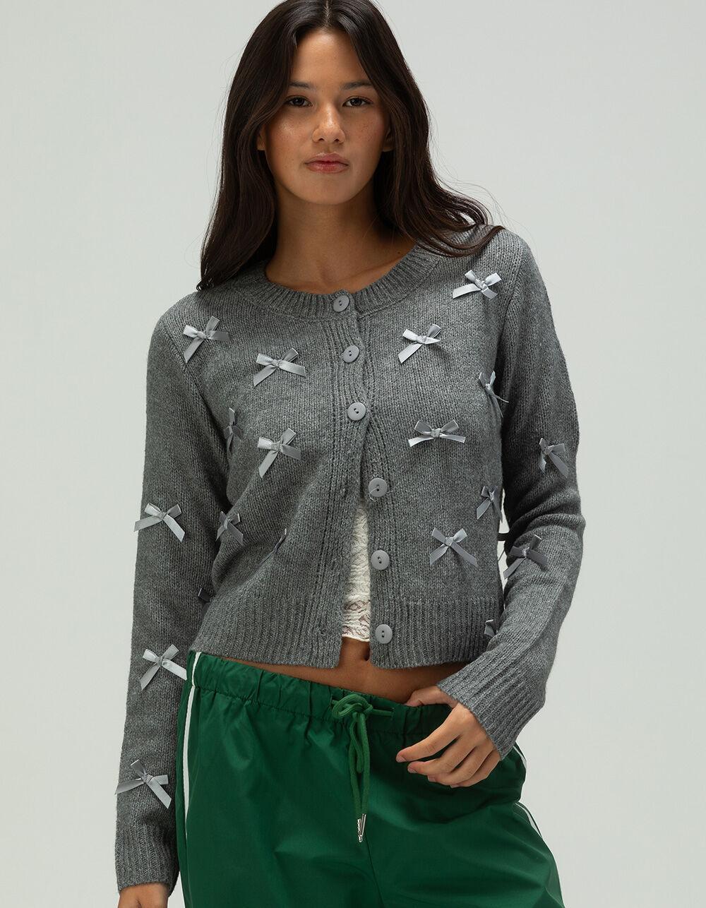 RSQ Womens Multi Bow Crewneck Cardigan - CHARCOAL Product Image