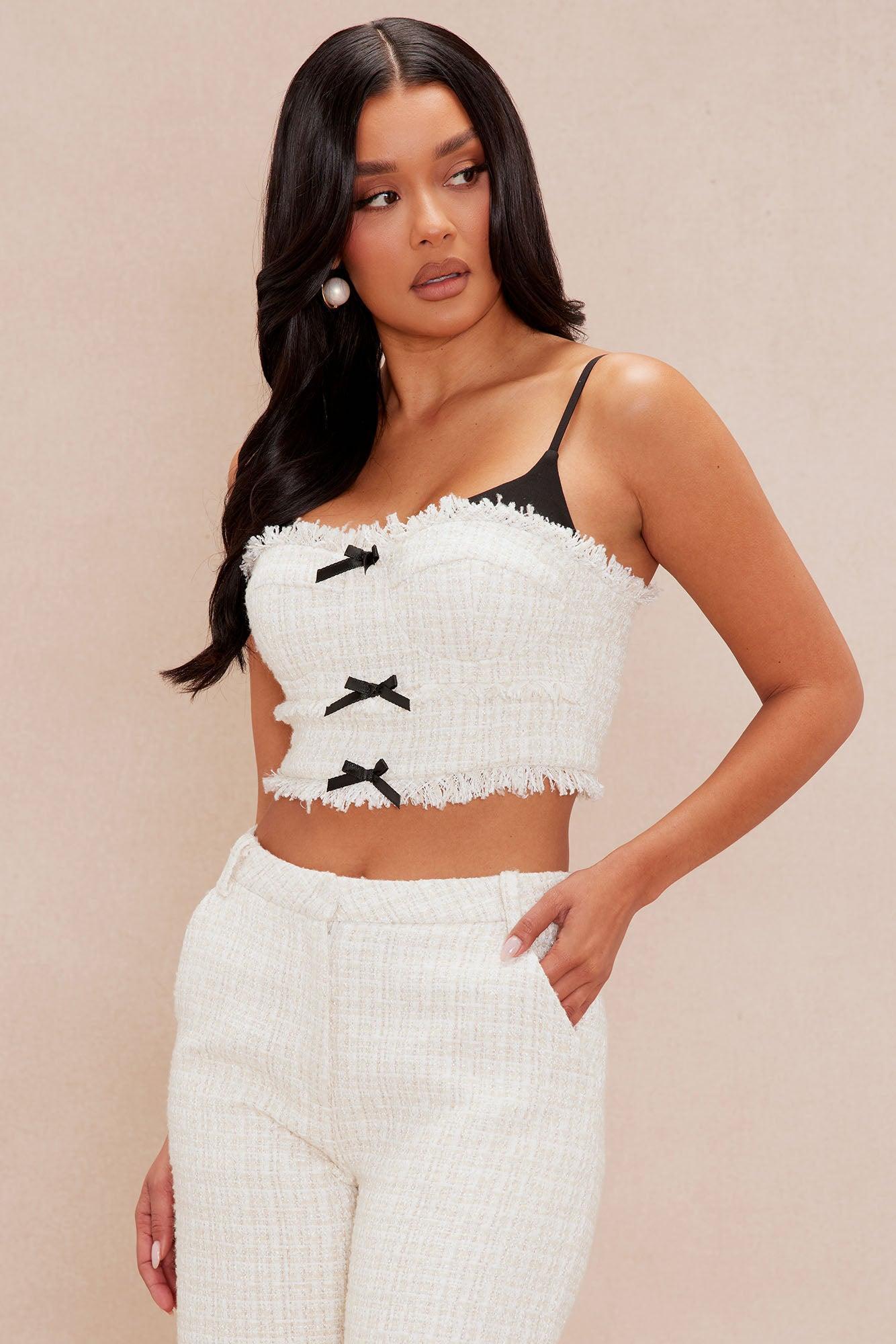 Camryn Tweed Pant Set - Cream/combo Product Image