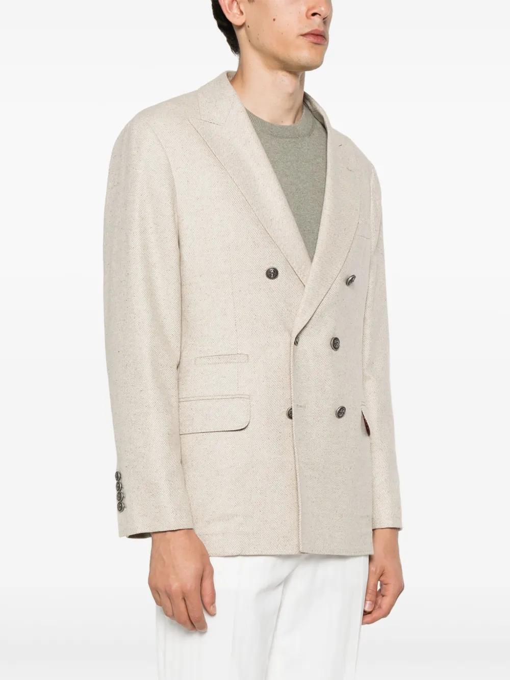 BRUNELLO CUCINELLI Double-breasted Wool Blend Blazer In Nude & Neutrals Product Image