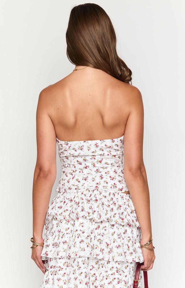 Paisley White Floral Strapless Top Product Image