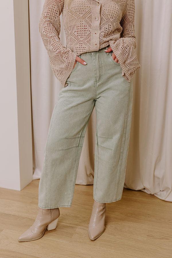 The Cristy High Waist Wide Leg Jean in Light Sage Product Image