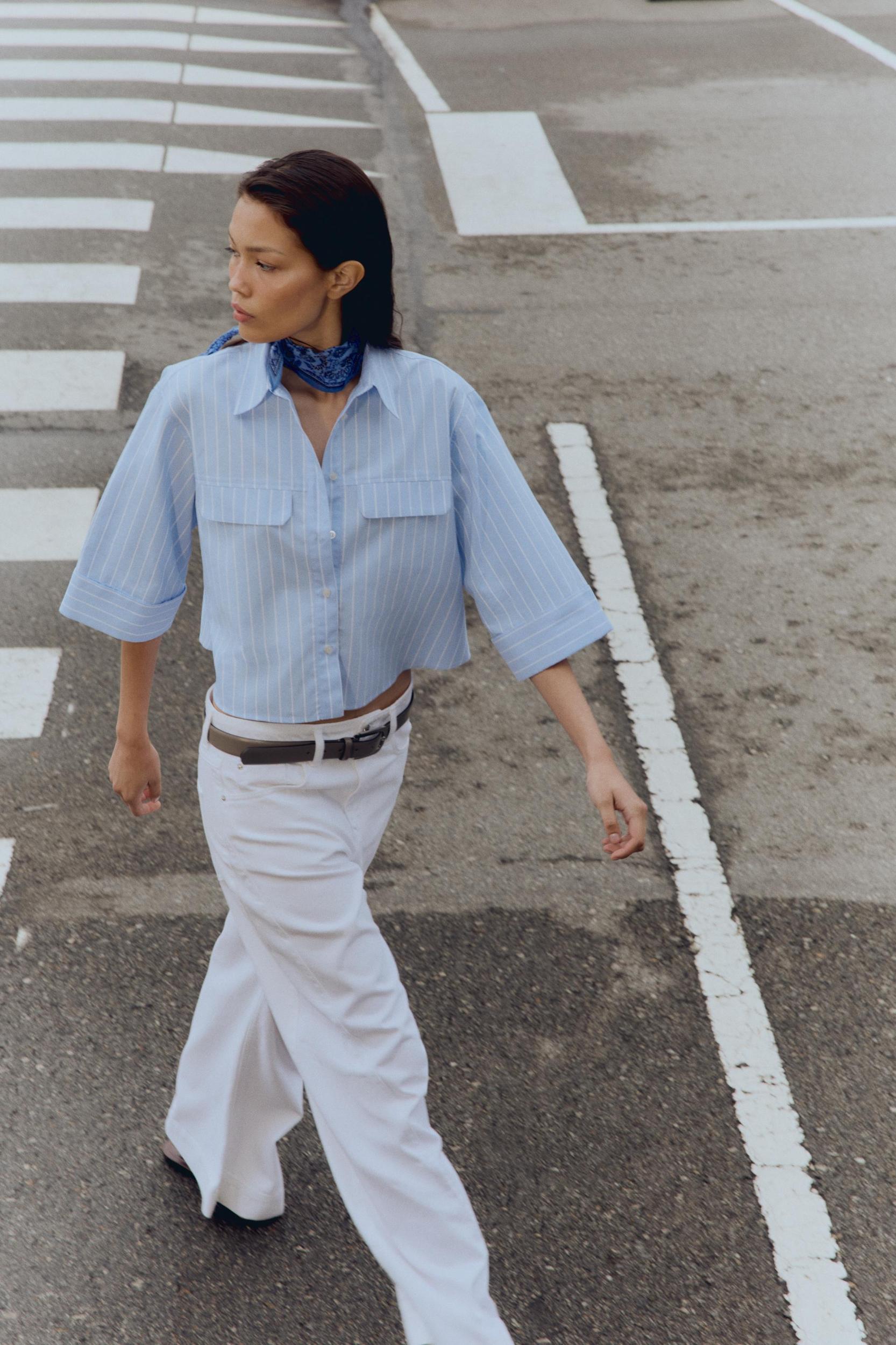 CROPPED WIDE SLEEVE OXFORD SHIRT Product Image