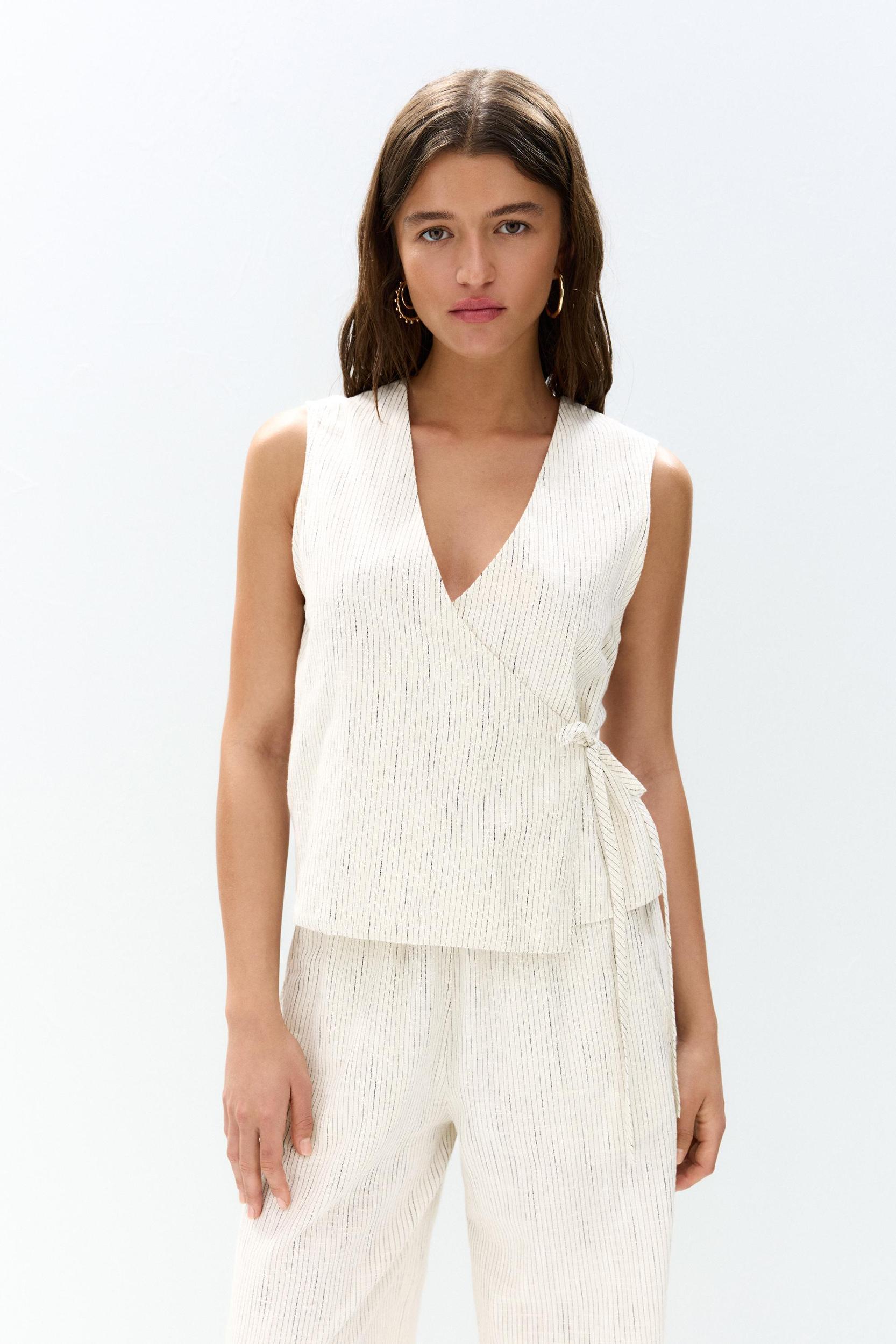 Rustic striped crossover top Product Image