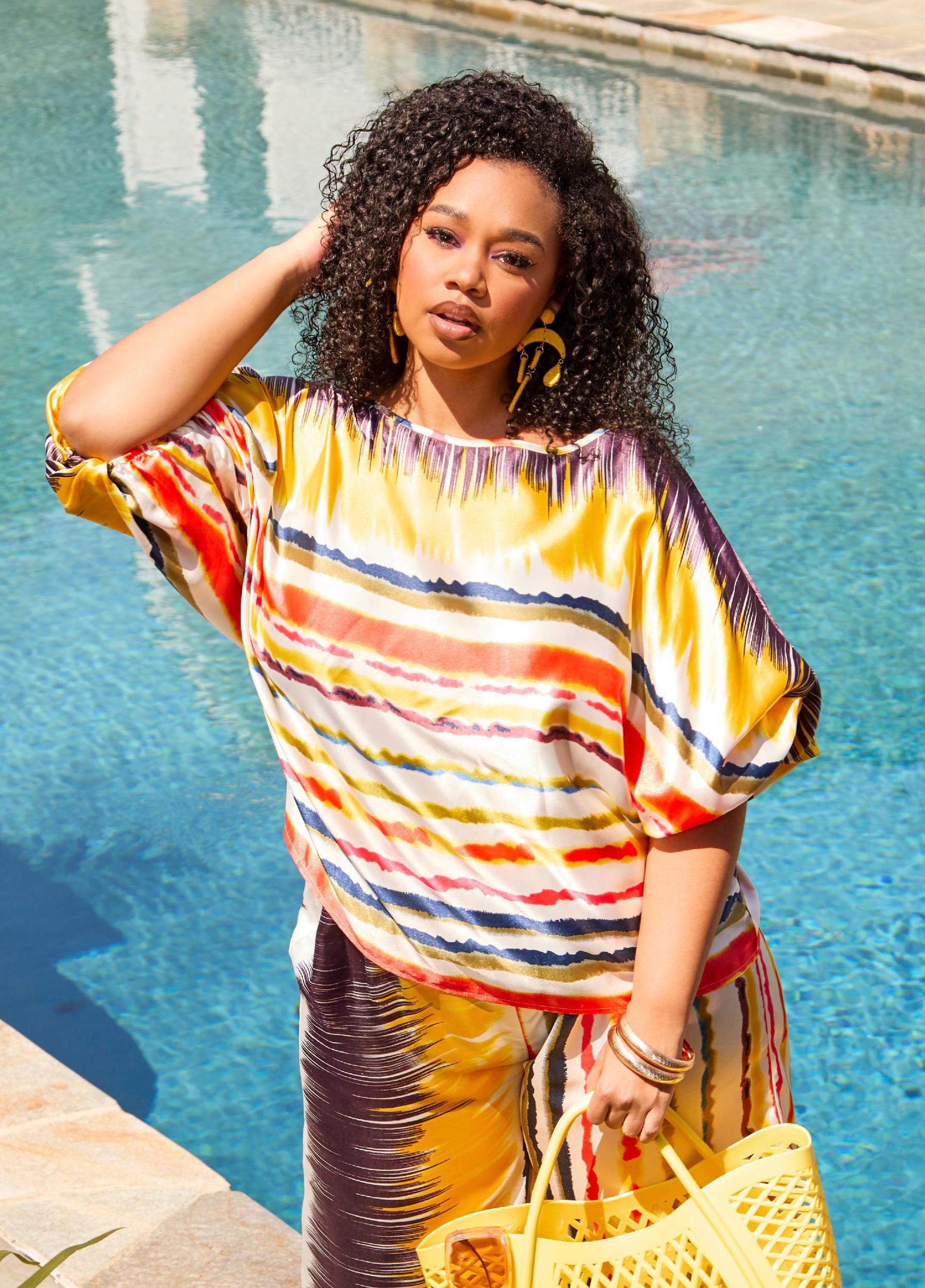 Plus Size Striped Satin Blouse Ashley Stewart Product Image