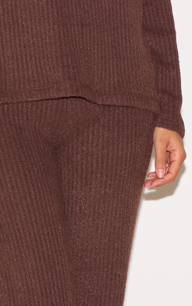 Chocolate Textured Soft Rib Mid Rise Straight Leg Pants Product Image