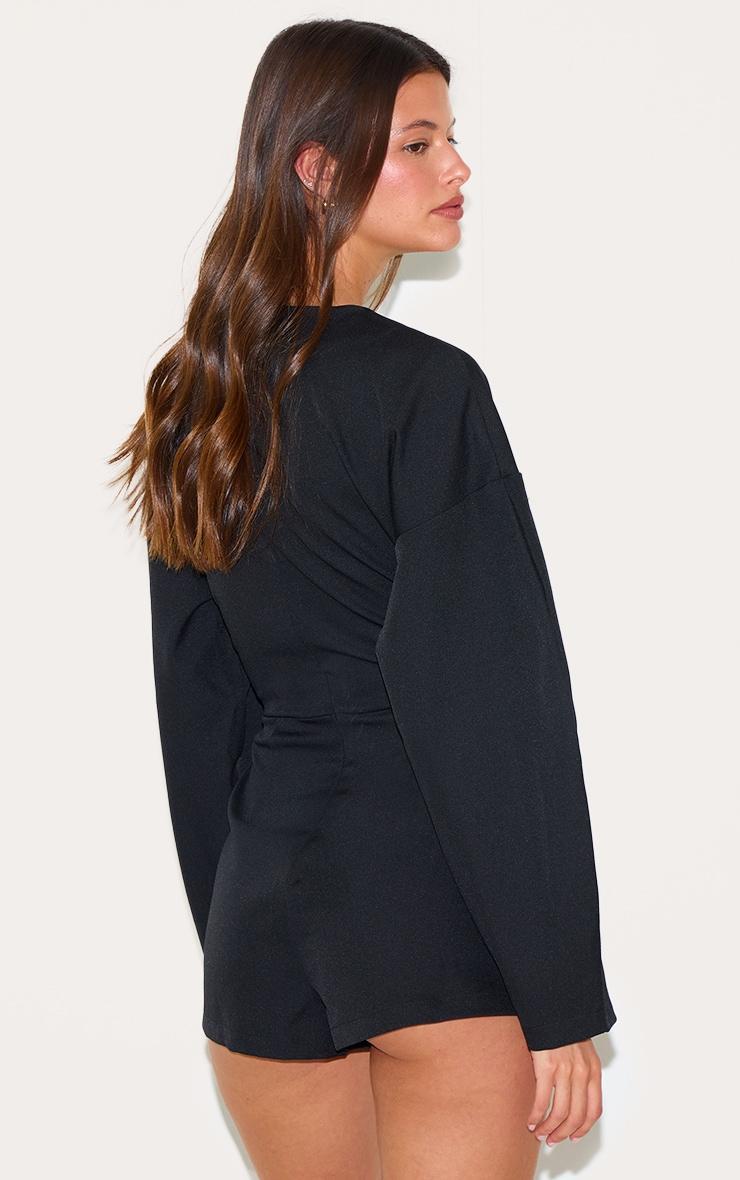  Black Tailored Woven High Neck Cocoon Sleeve Romper Product Image