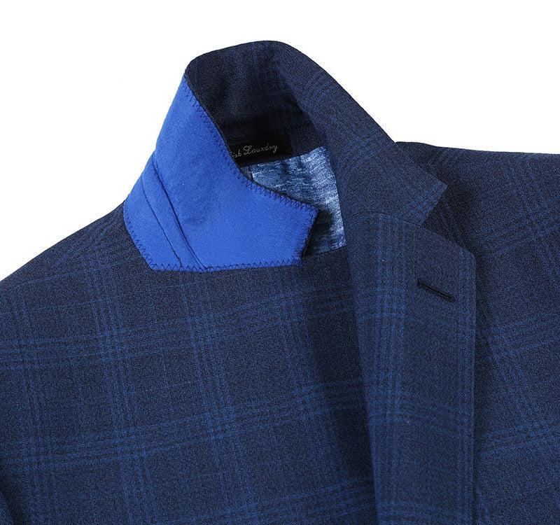 English Laundry 2-Piece Blue Plaid Wool Blend Slim Fit Dress Suit Product Image