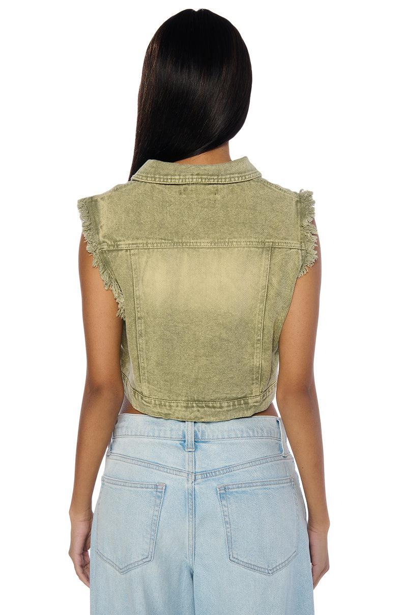 OLIVE DENIM CROP VEST Product Image