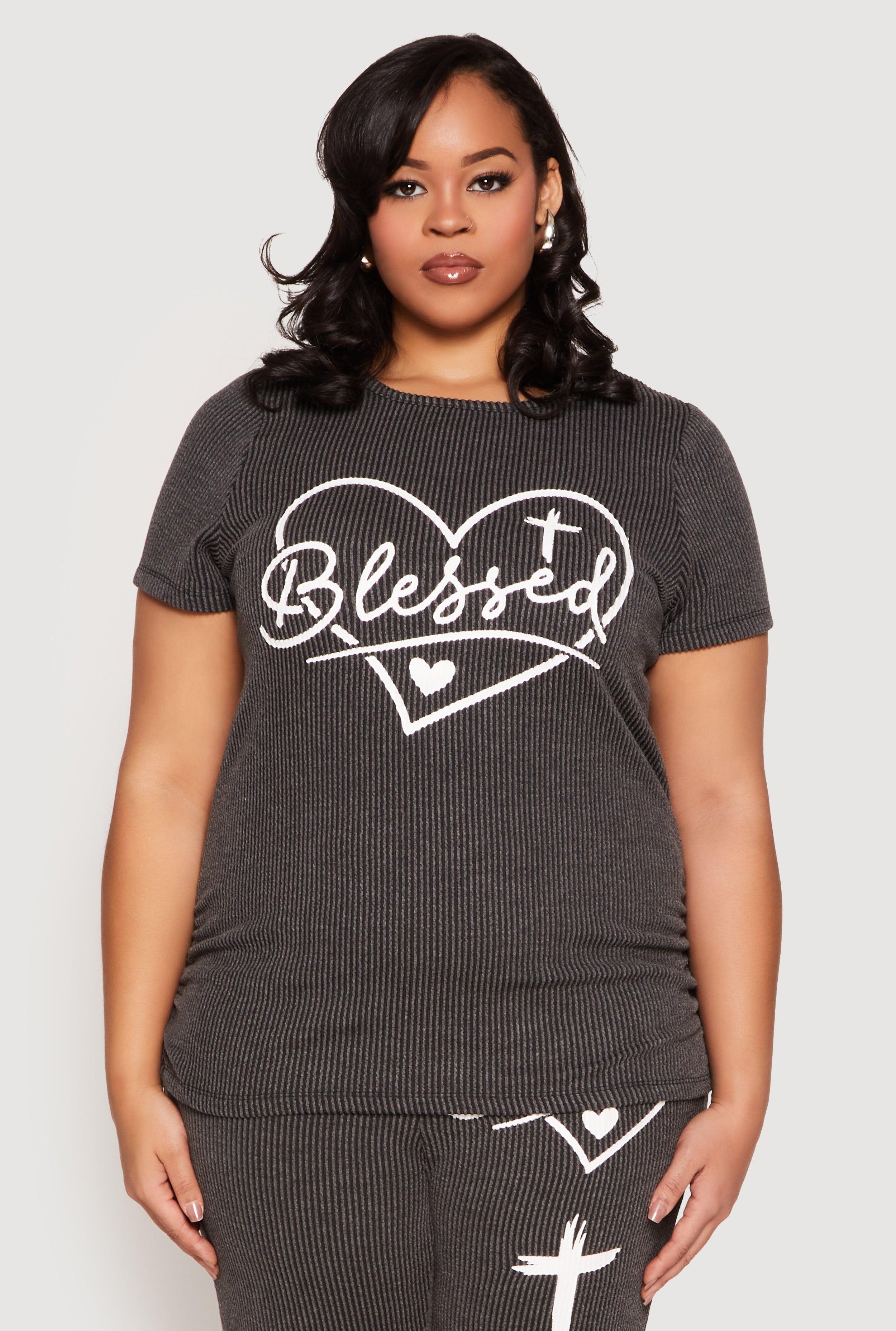 Womens Plus Size Blessed Rib Knit Graphic Tee Product Image