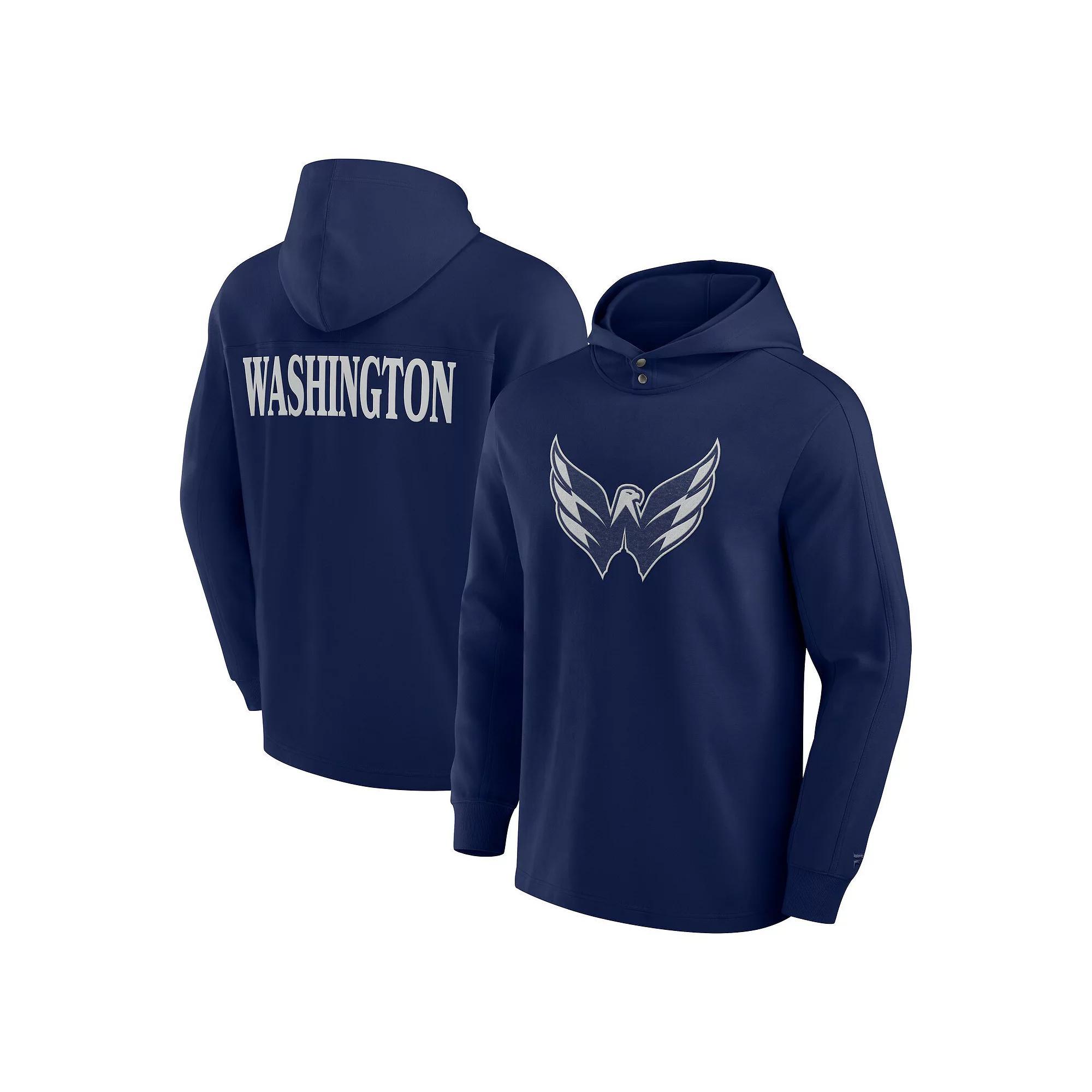 Men's Fanatics Navy Washington Capitals Elements Blaze Tri-Blend Long Sleeve Hoodie T-Shirt,  Product Image