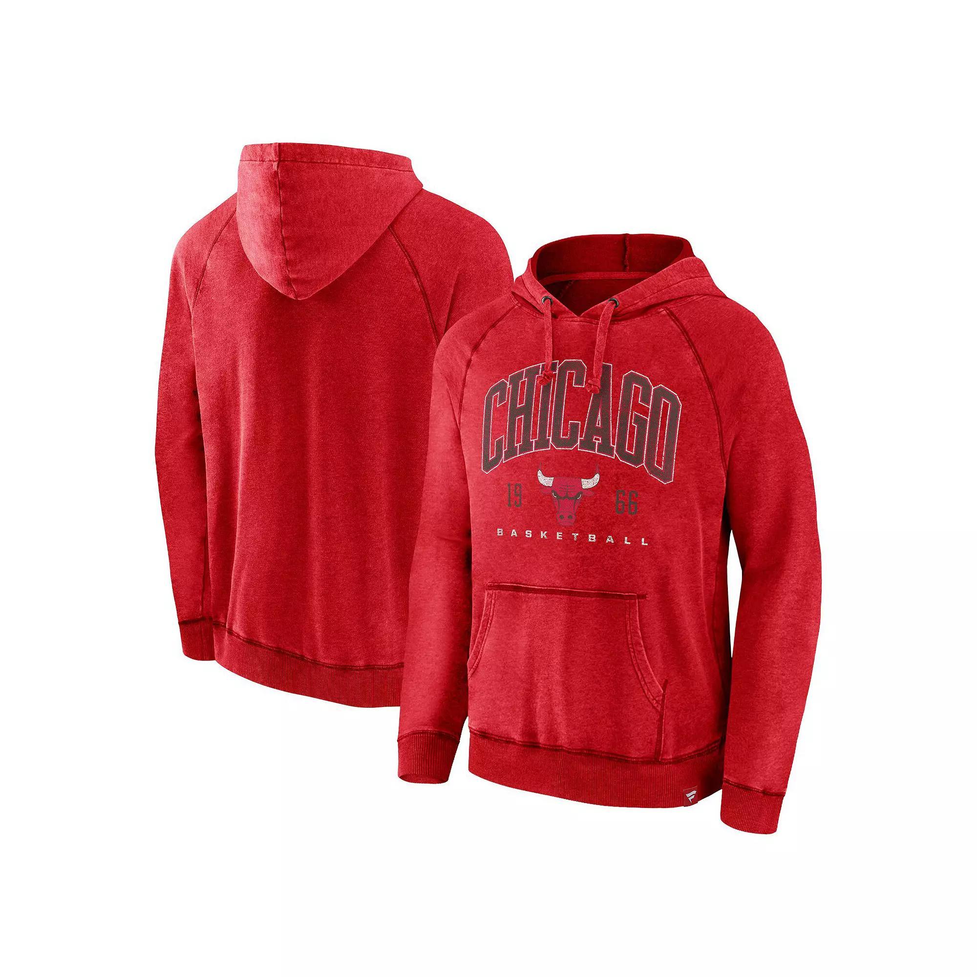 Men's Fanatics Branded Heather Red Chicago Bulls Foul Trouble Snow Wash Raglan Pullover Hoodie, Size: 3XL Product Image