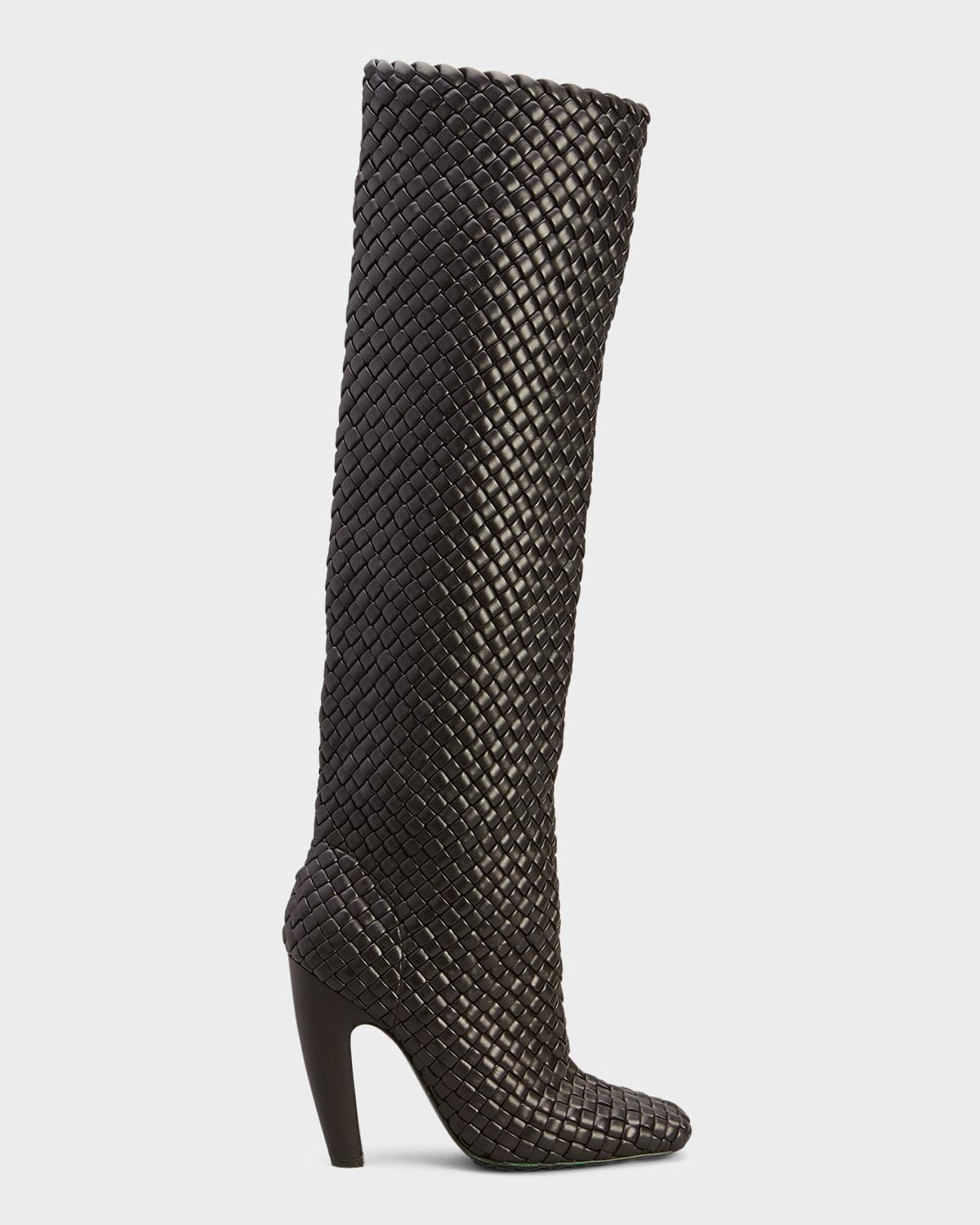 Intrecciato Woven Lambskin Knee Boots Product Image