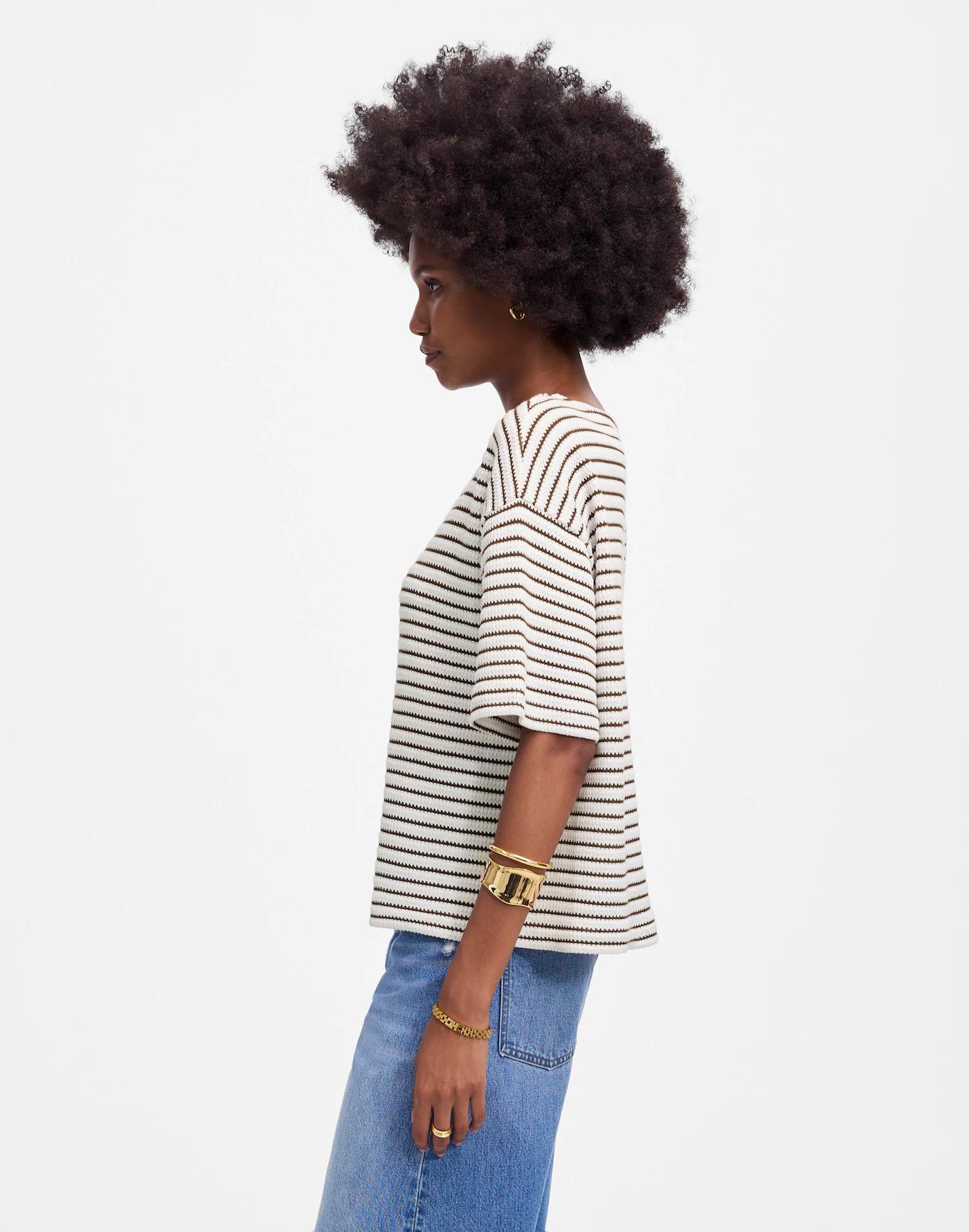 Embroidered Boxy Knit Tee in Stripe Product Image