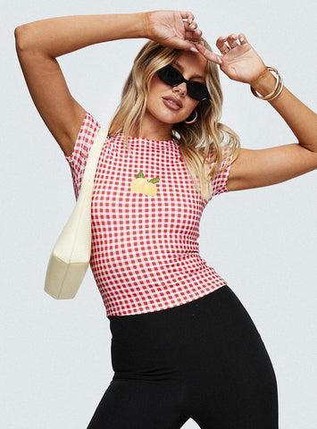 Marcello Graphic Top Red Check Product Image