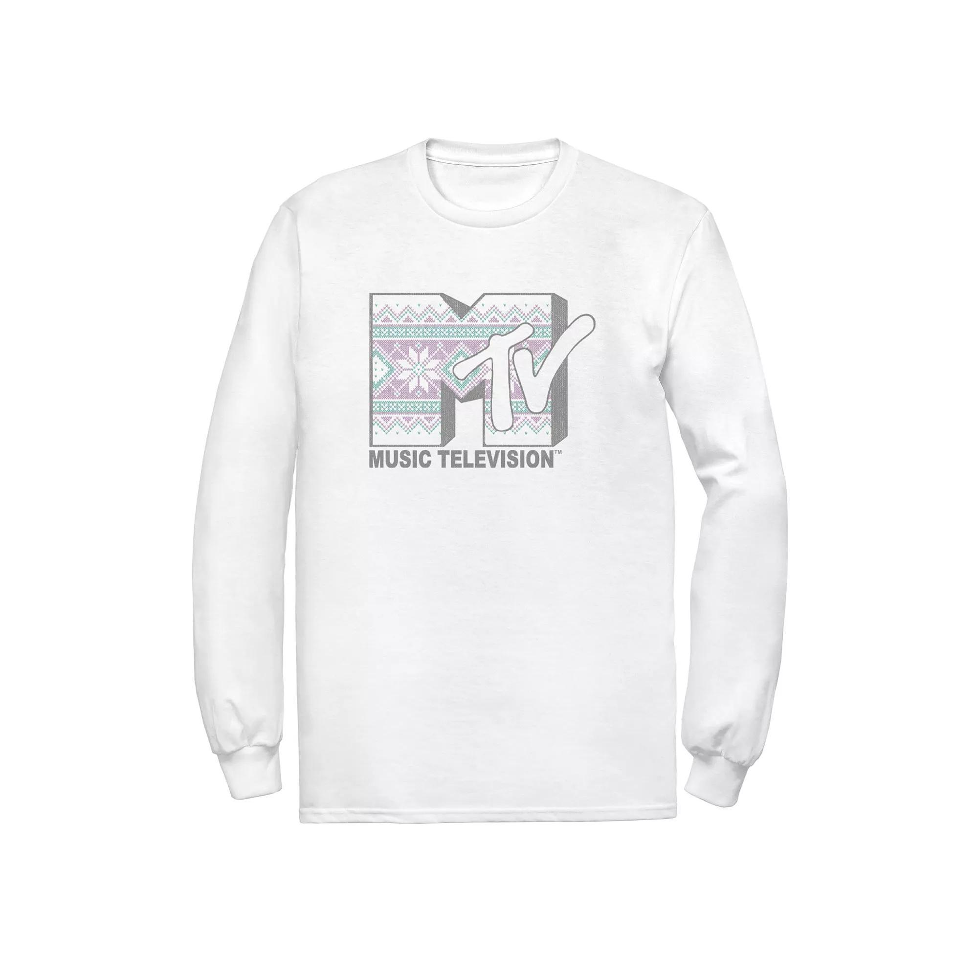 Men's MTV Stitched Logo Tee, Size: Large, White Product Image