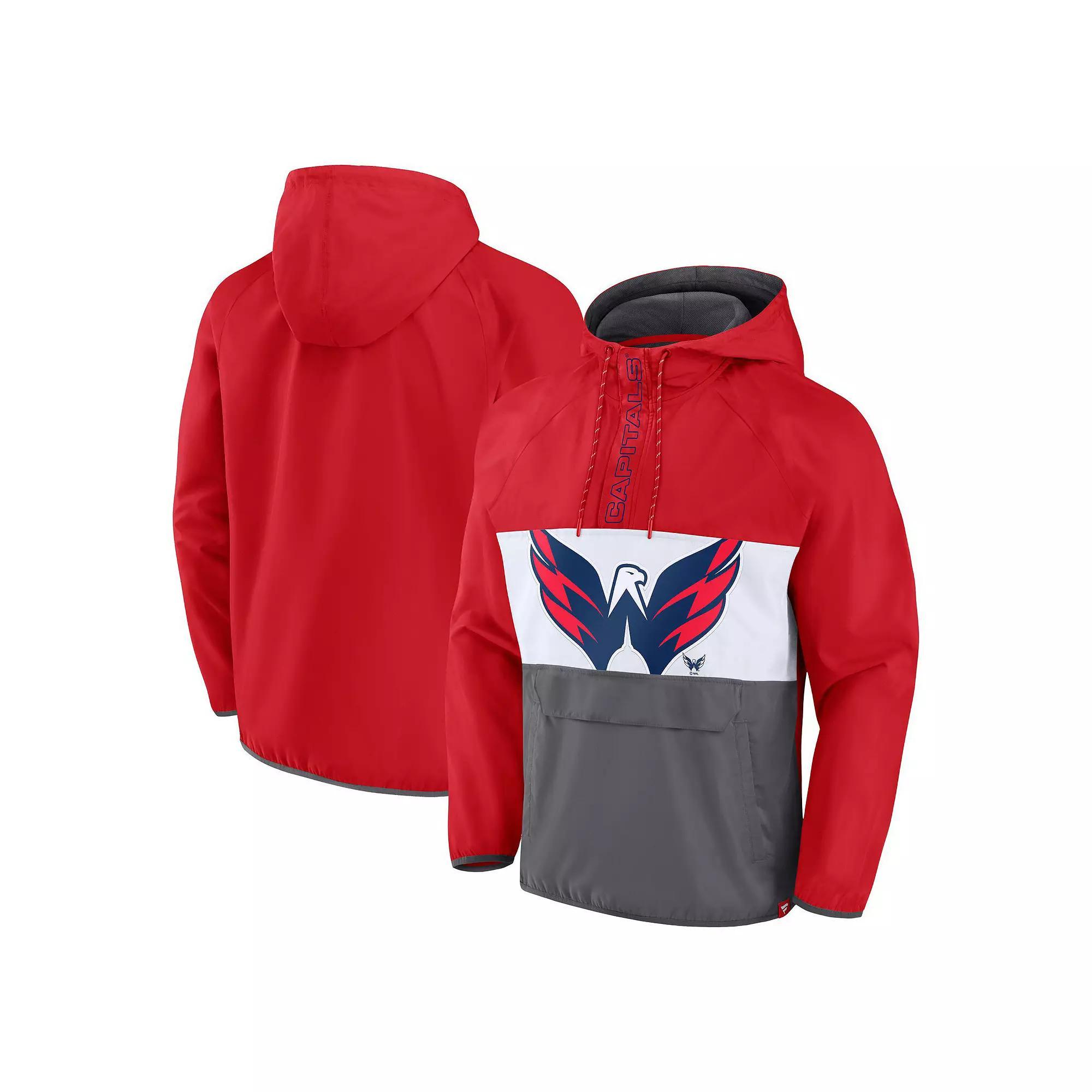 Men's Fanatics Branded Red Washington Capitals Flagrant Foul Anorak Raglan Half-Zip Hoodie Jacket,  Product Image