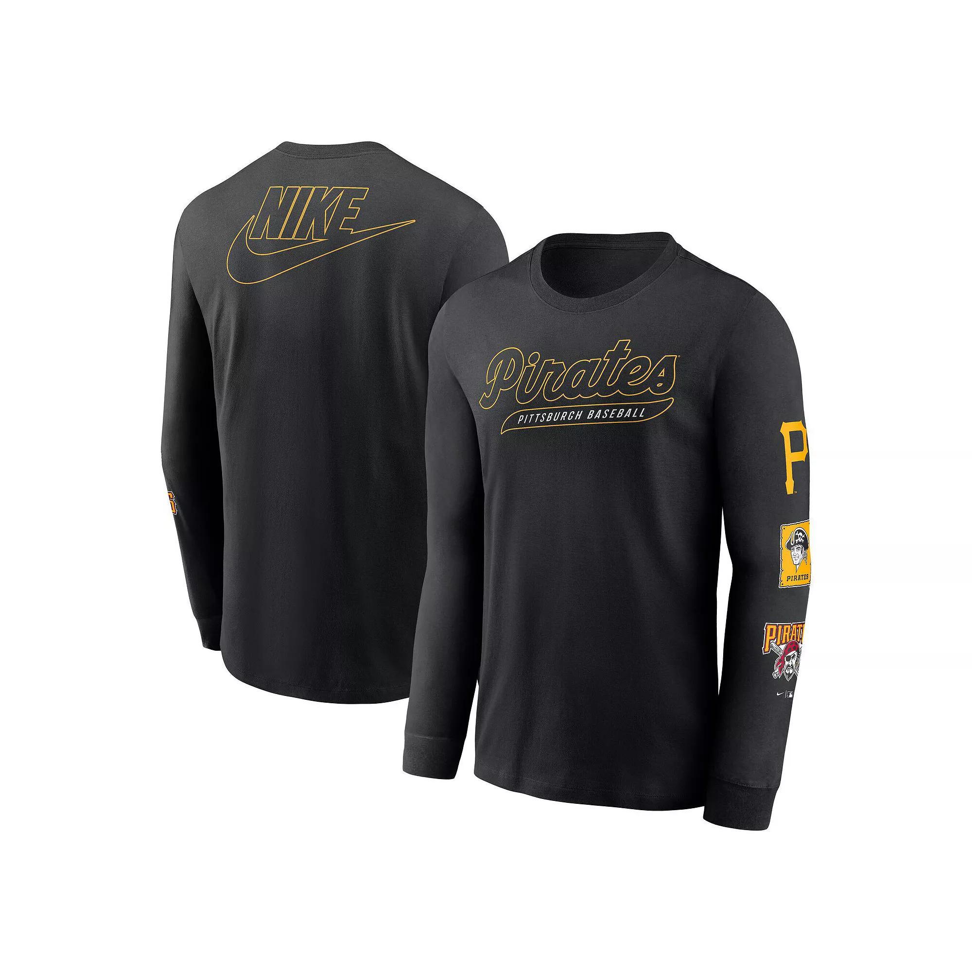 Men's Nike Black Pittsburgh Pirates Cooperstown Collection Knockout Long Sleeve T-Shirt,  Product Image