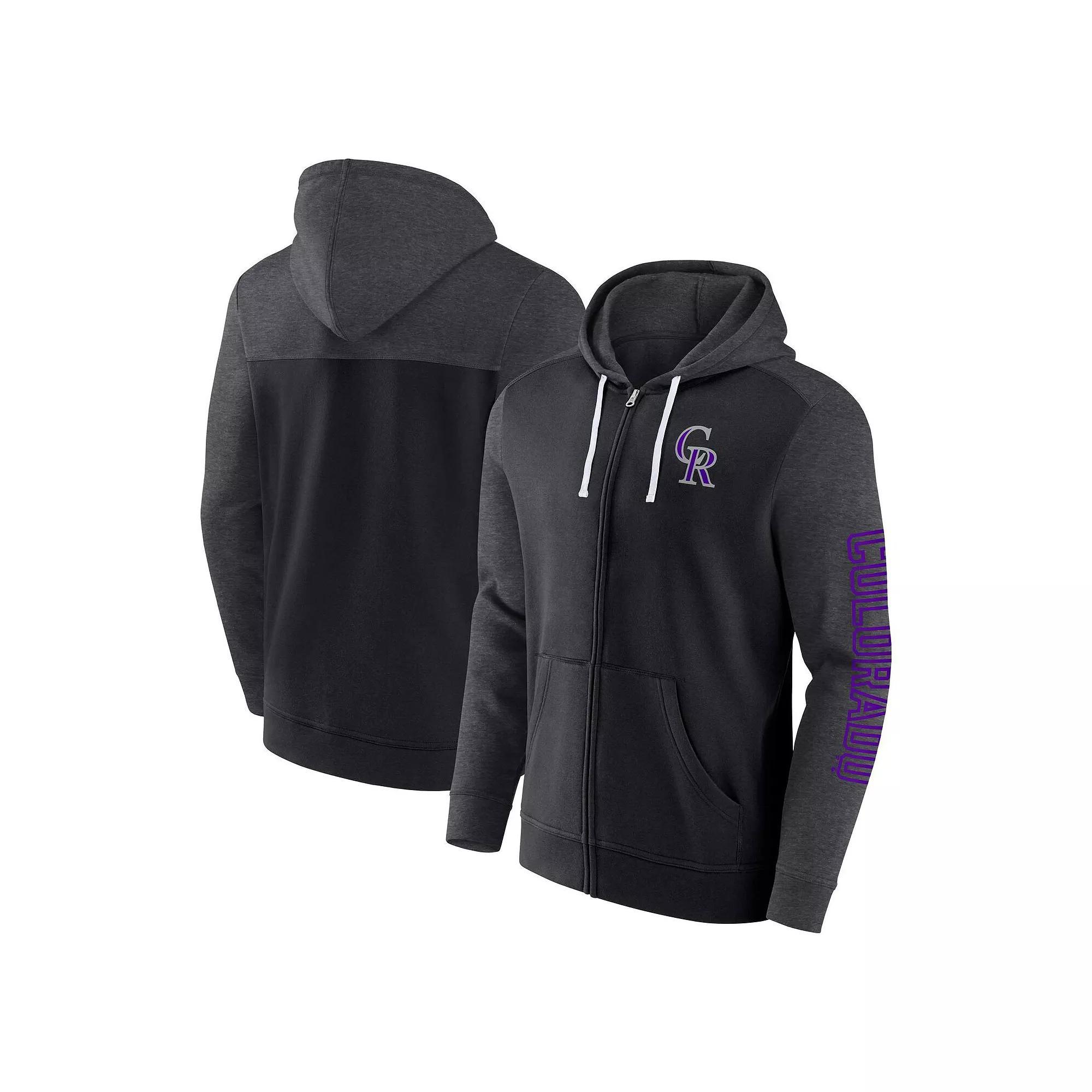 Men's Fanatics Branded Black Colorado Rockies Offensive Line Up Lightweight Full-Zip Hoodie,  Product Image