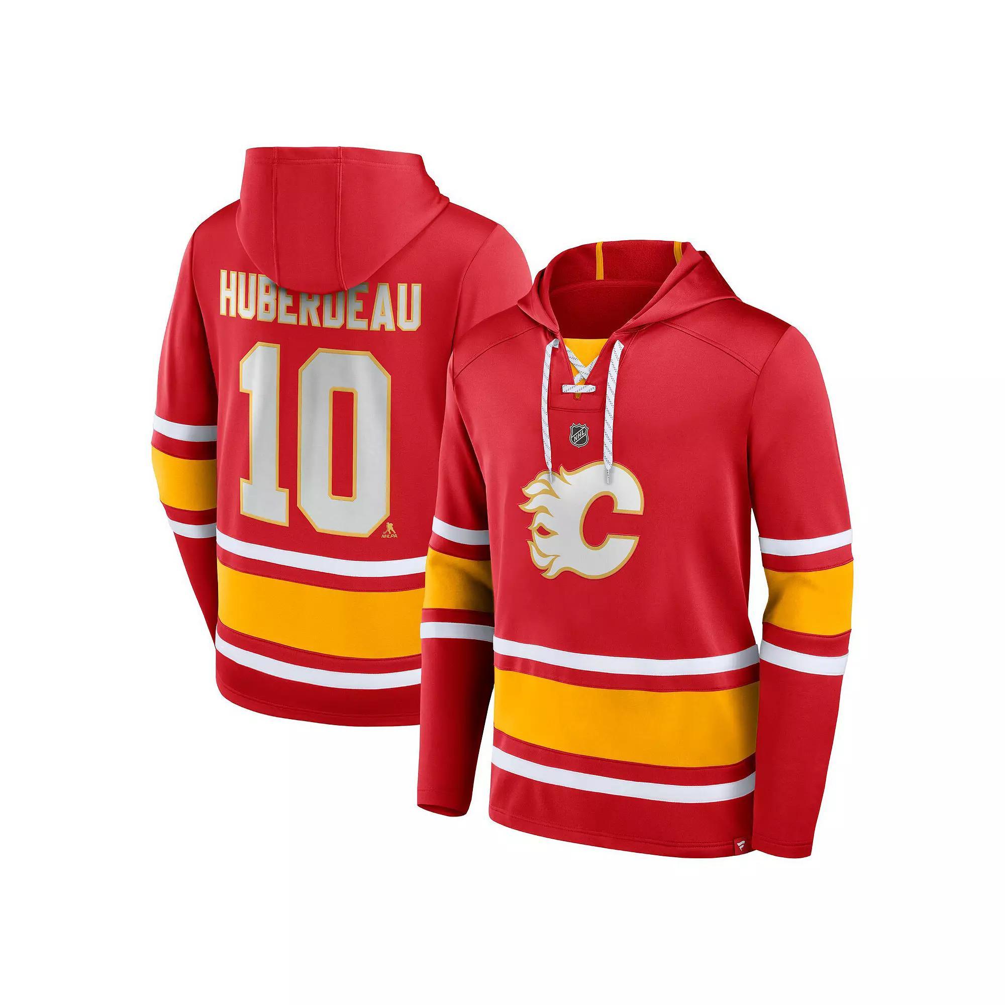Men's Fanatics Branded Jonathan Huberdeau Red Calgary Flames Name & Number Lace-Up Pullover Hoodie, Size: Large, Flm Red Product Image