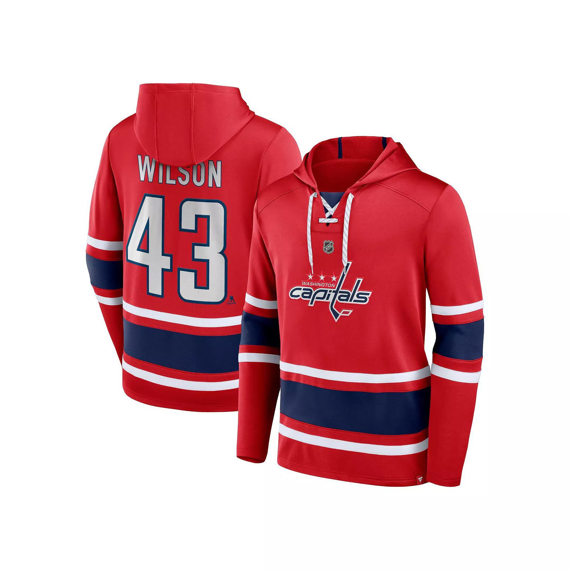 Men's Fanatics Branded Tom Wilson Red Washington Capitals Name & Number Lace-Up Pullover Hoodie,  Product Image