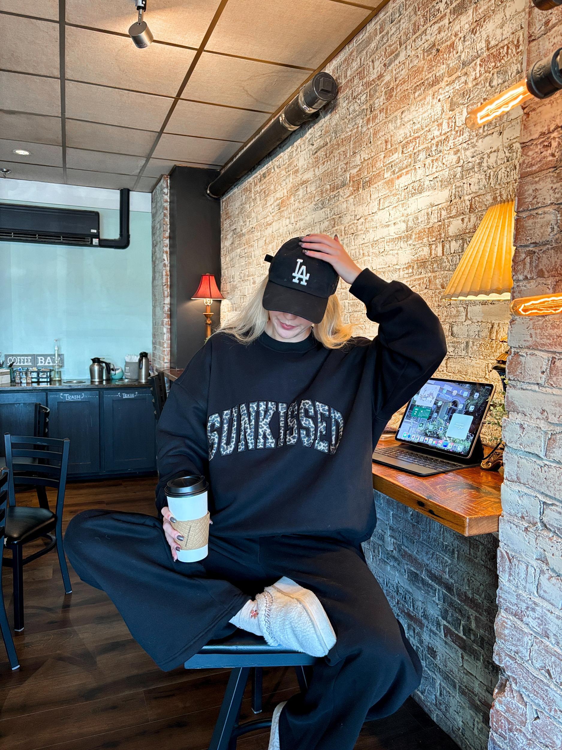 Black Basic Blank Flare Sweatpants Product Image