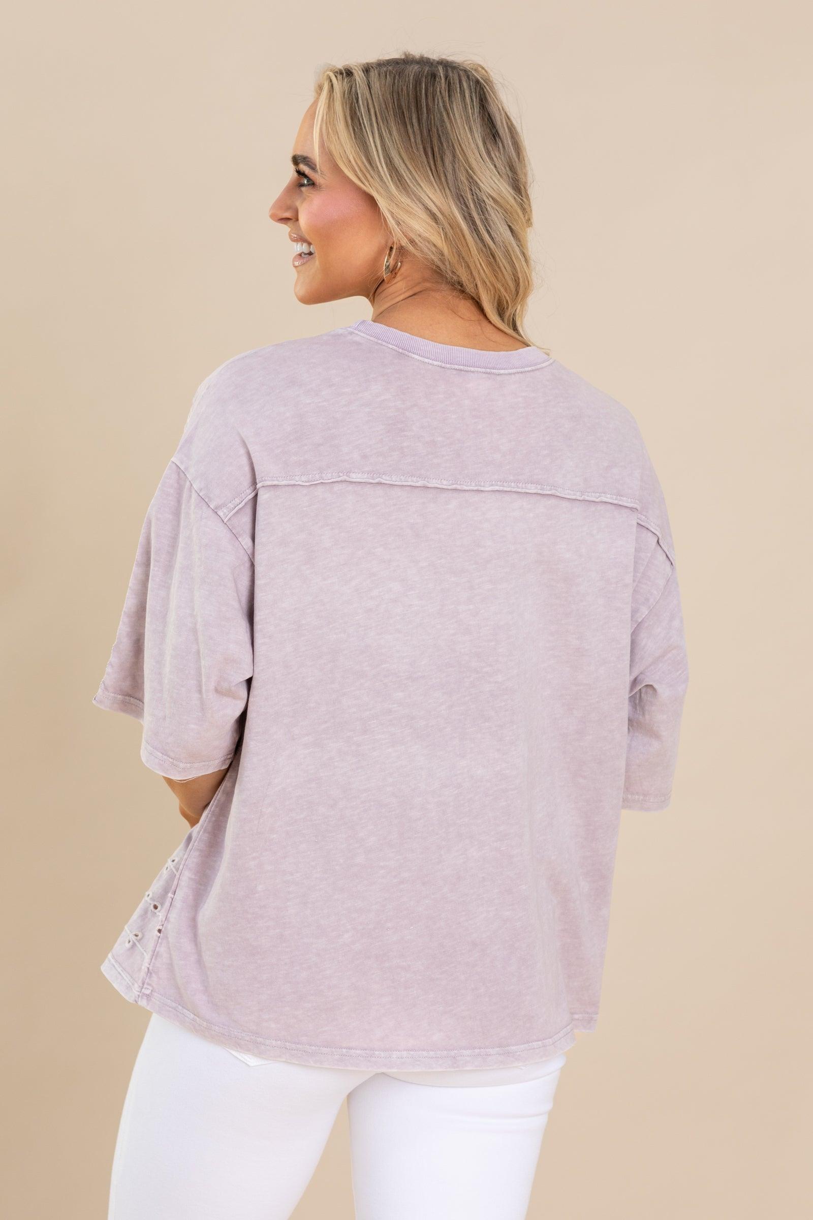 Dusty Lavender Embroidery Mix Slub Knit Top Product Image